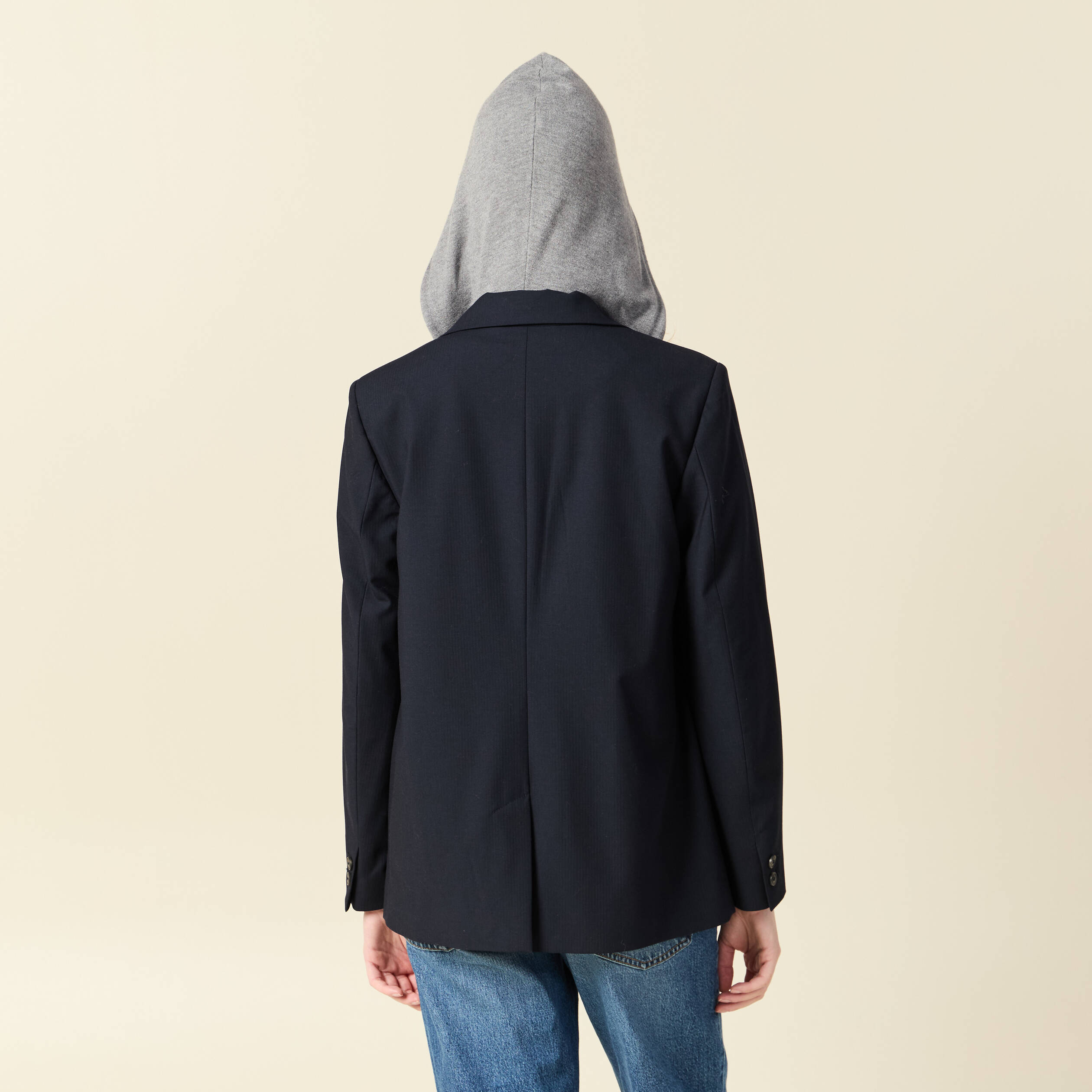 Blazer manches longues col tailleur bleu marine femme