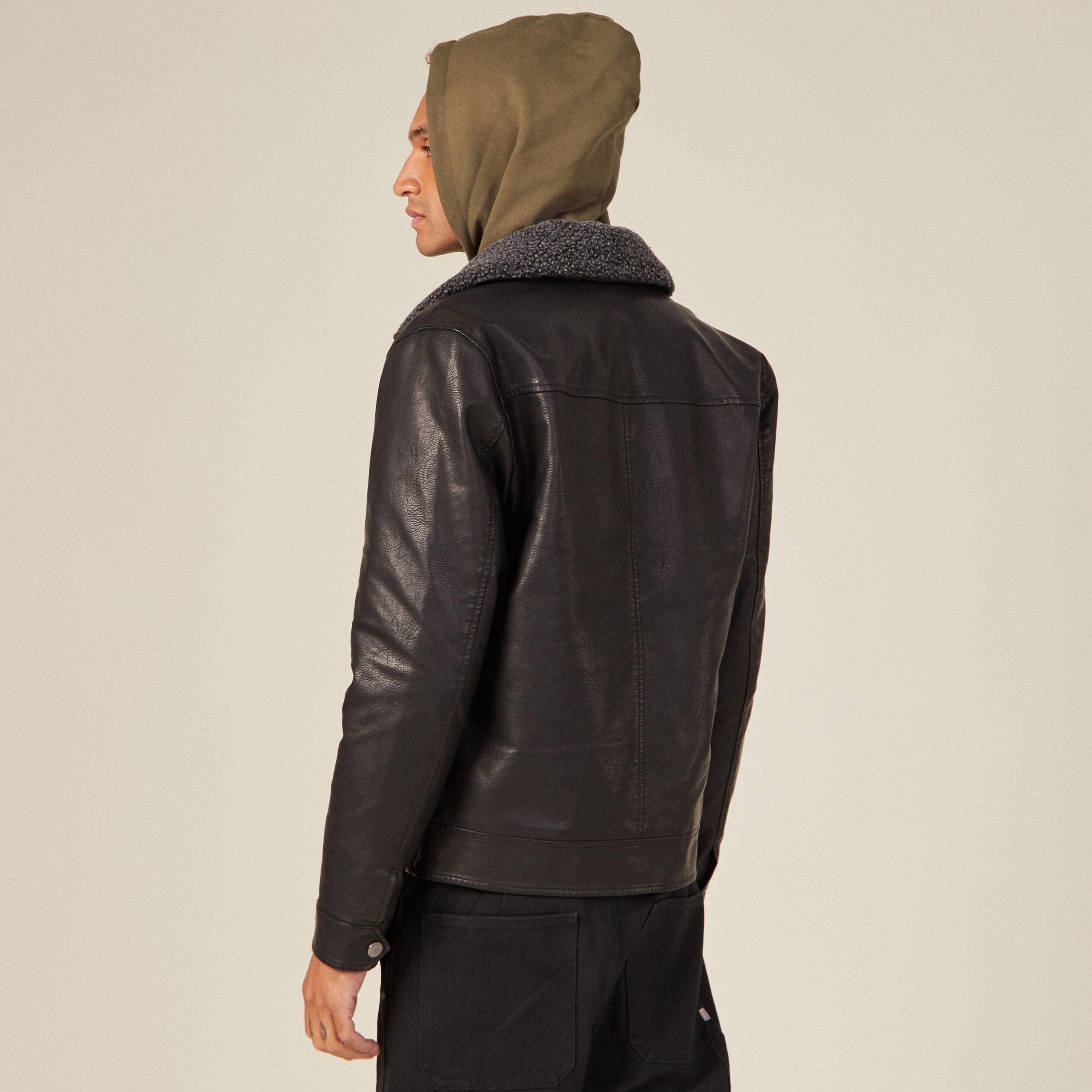 Blouson droit col aviateur noir homme