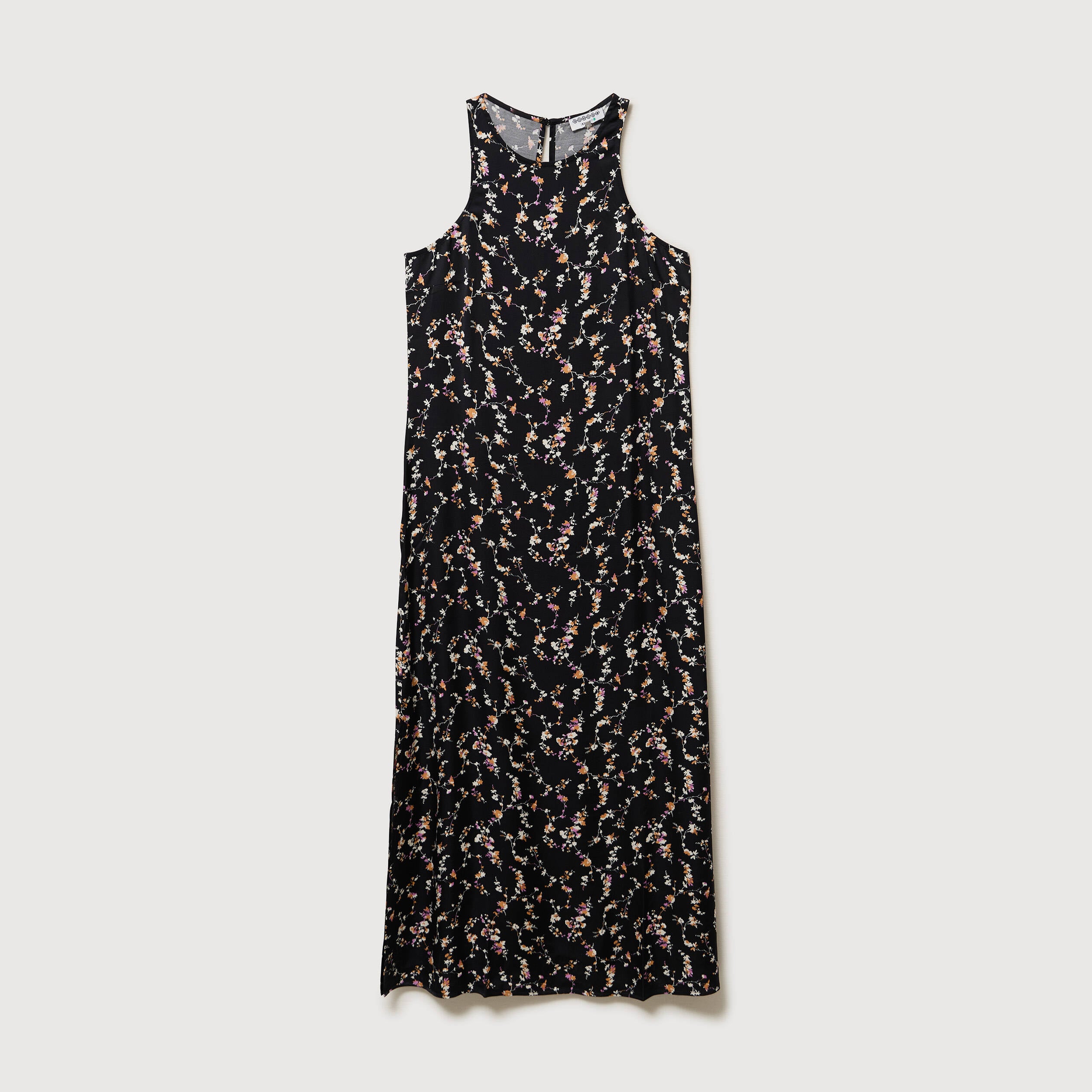 Robe longue droite sans manches col v noir femme