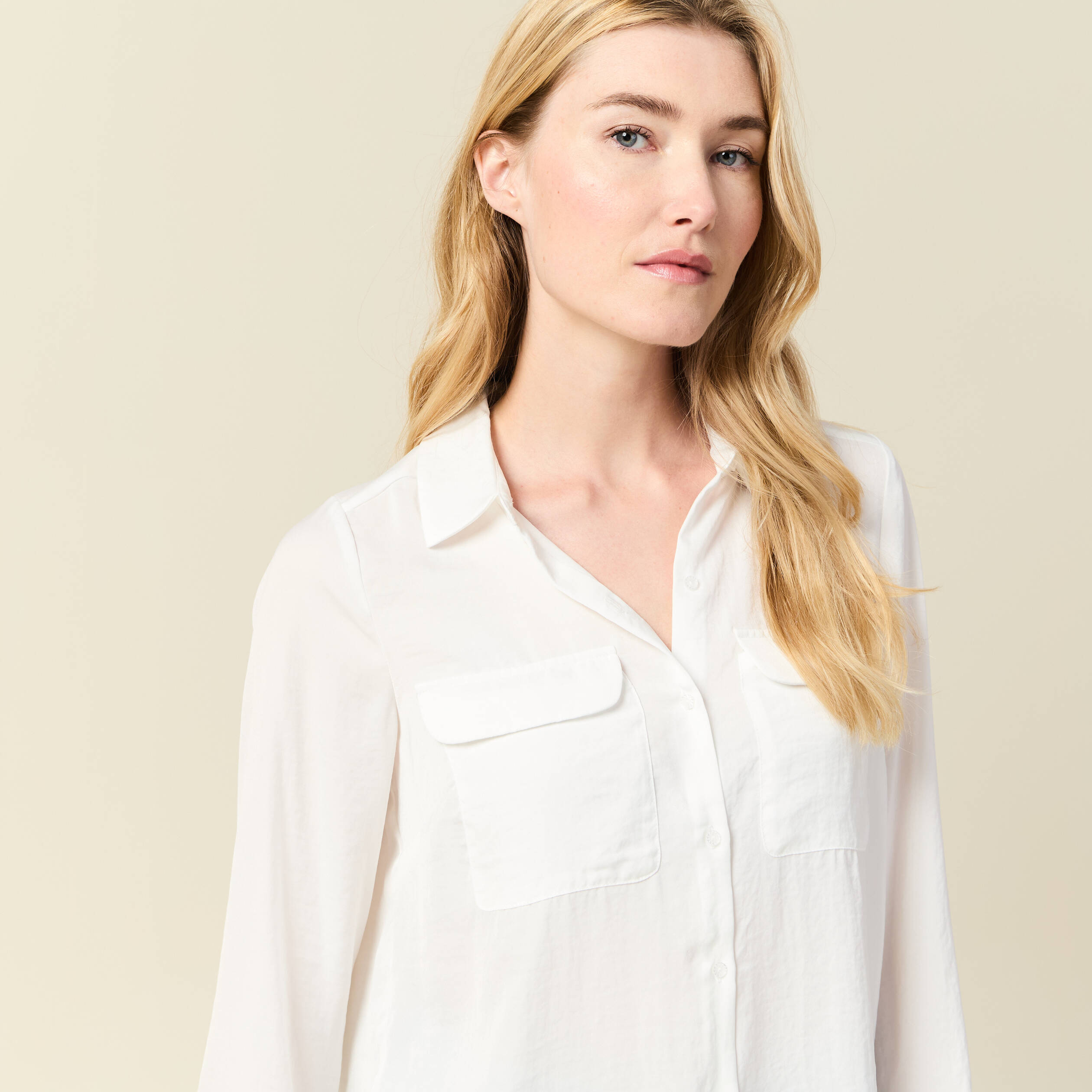 chemise manches longues satin ecru femme Chemise manches longues satin ecru femme