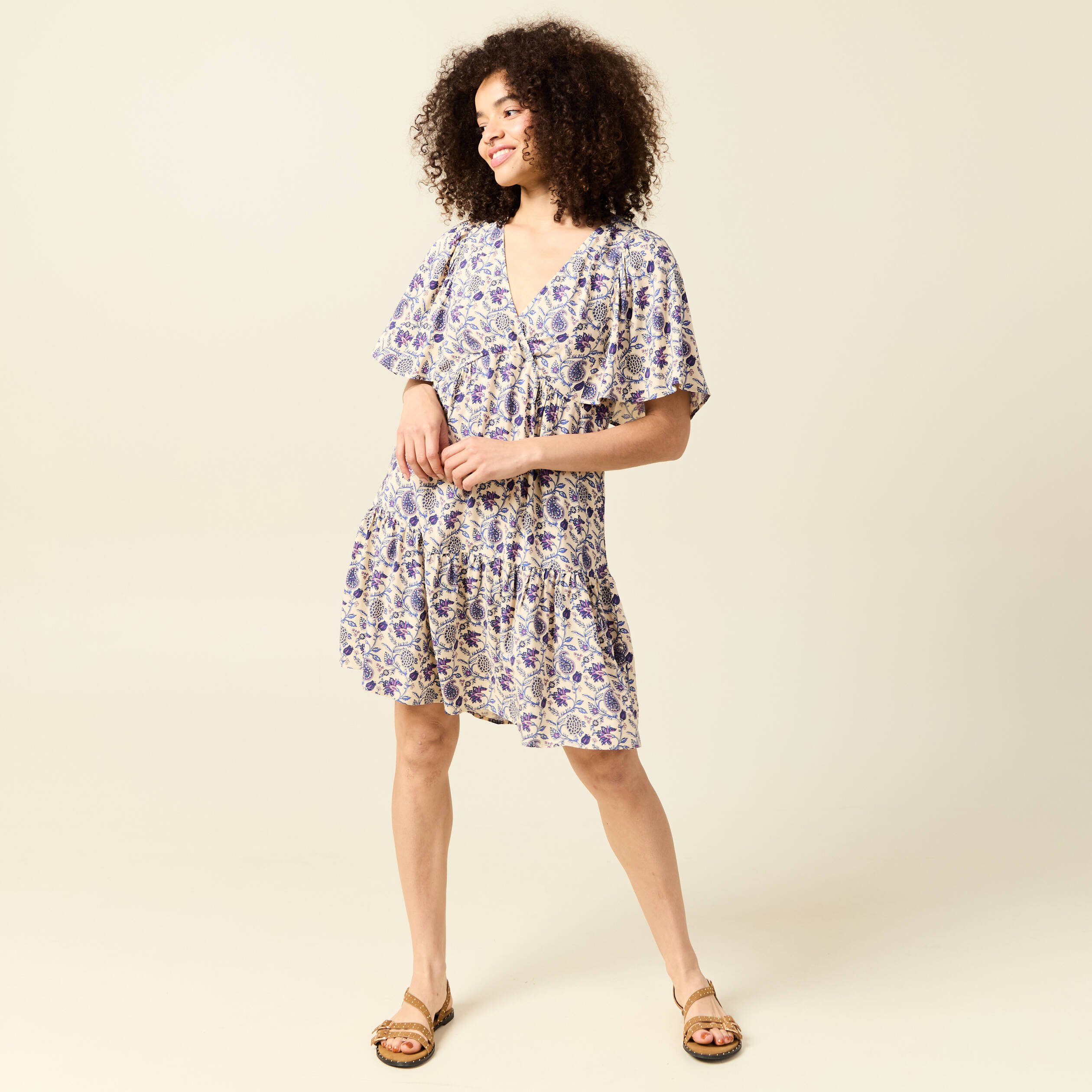 robe col v manches courtes bleu femme Robe col V manches courtes bleu femme