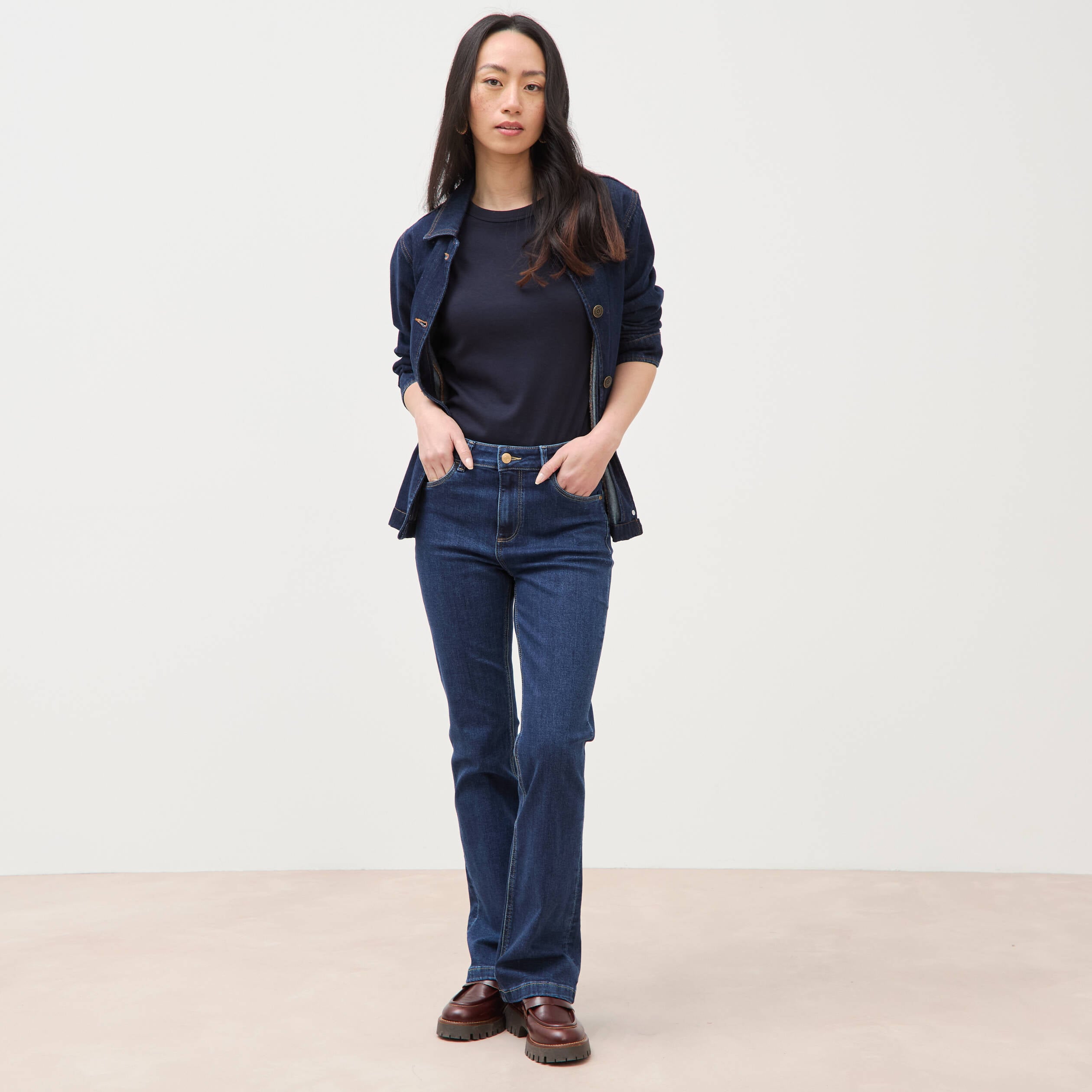 Jeans bootcut denim brut femme
