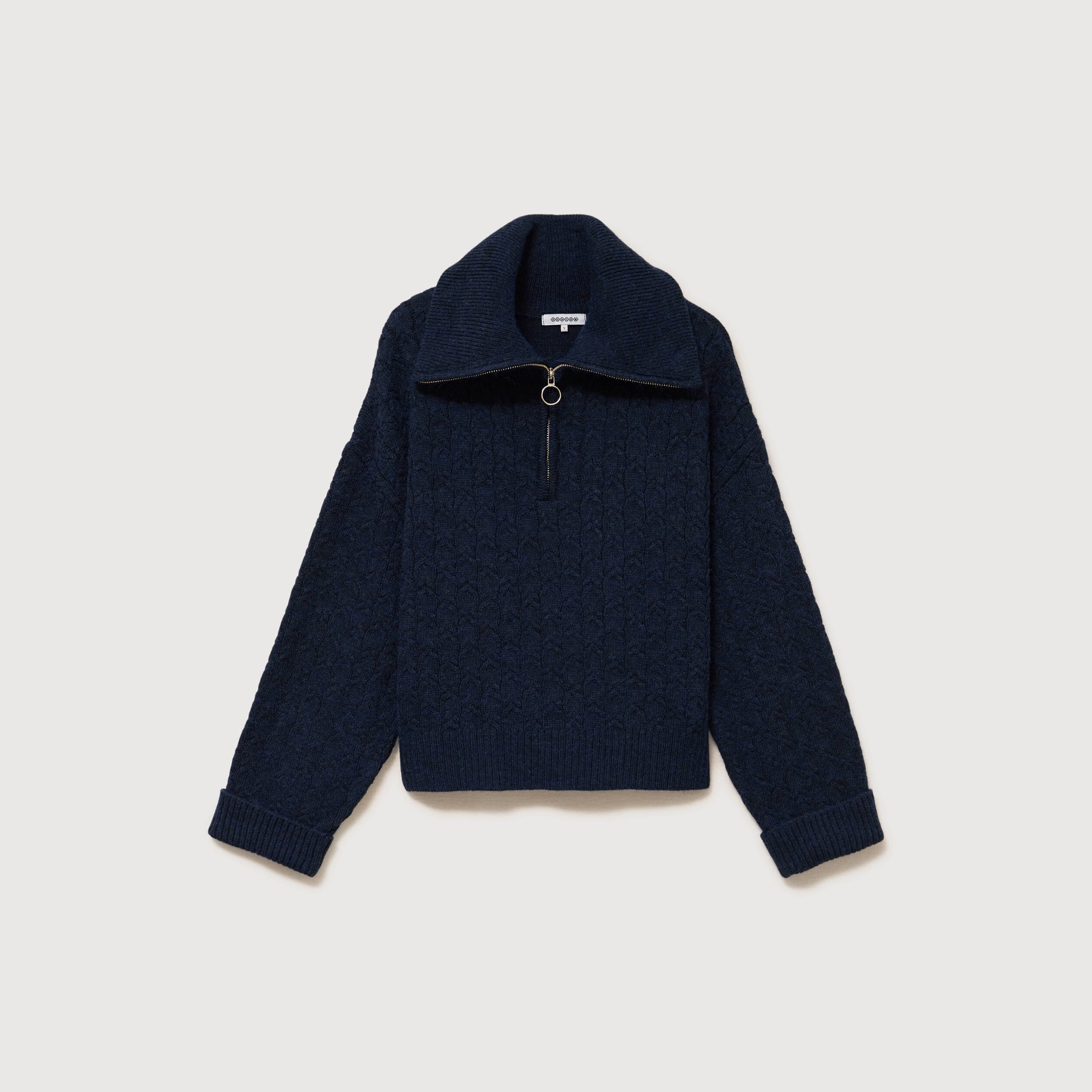 Pull droit manches longues bleu marine femme