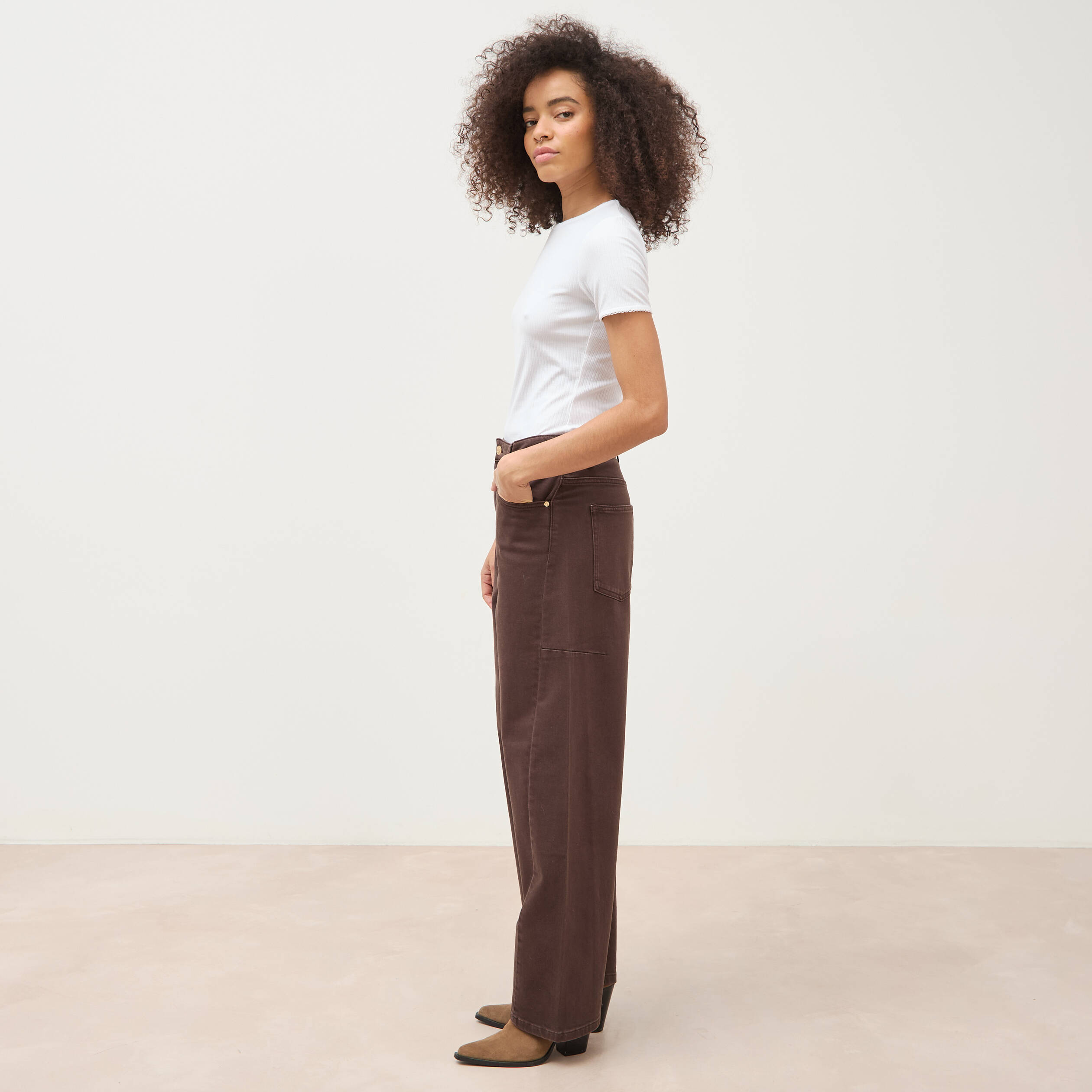 Jeans ample taille standard marron femme
