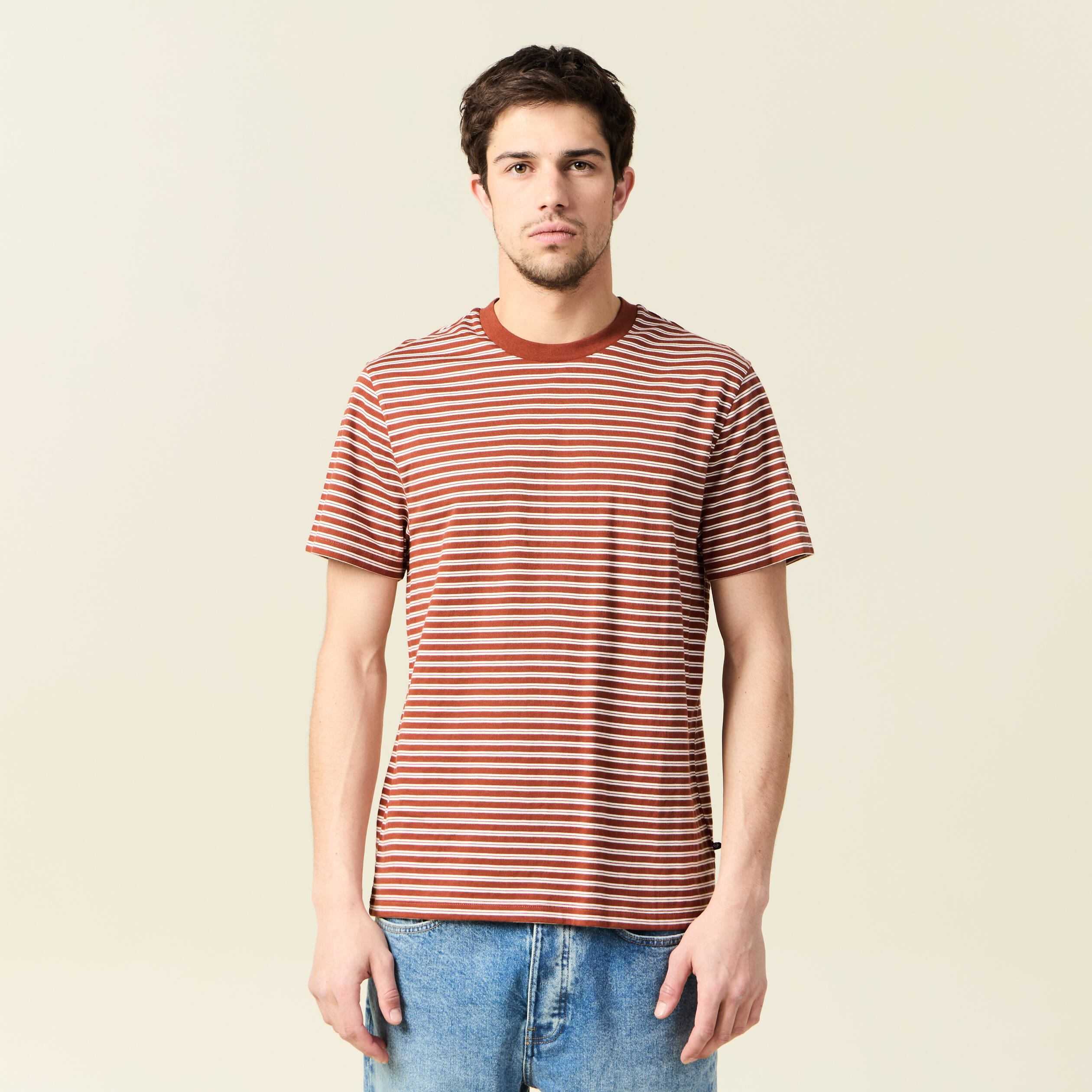 T-shirt manches courtes marron cognac homme