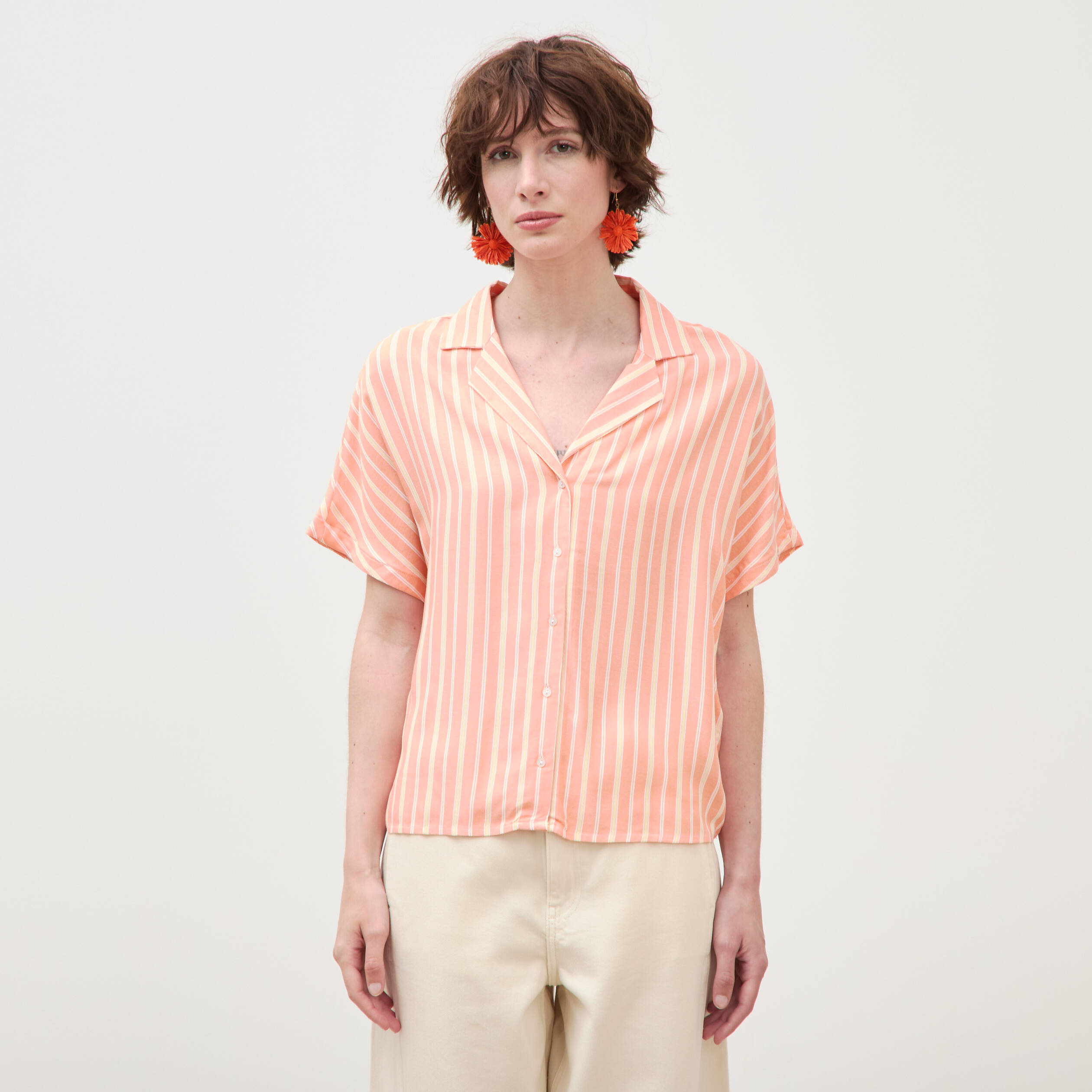 Chemise manches 3/4 orange abricot femme