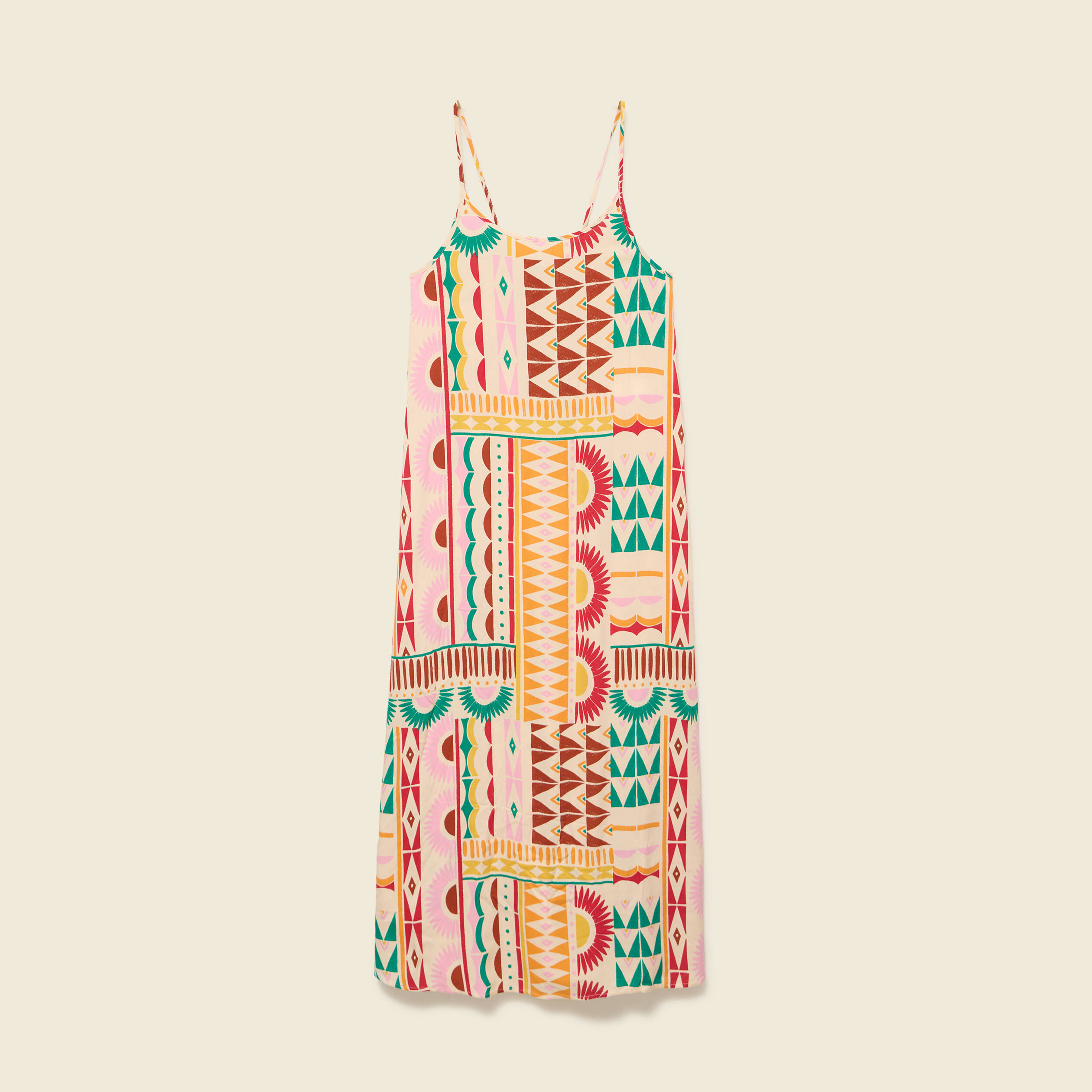 Robe longue fines bretelles col rond multicolore femme