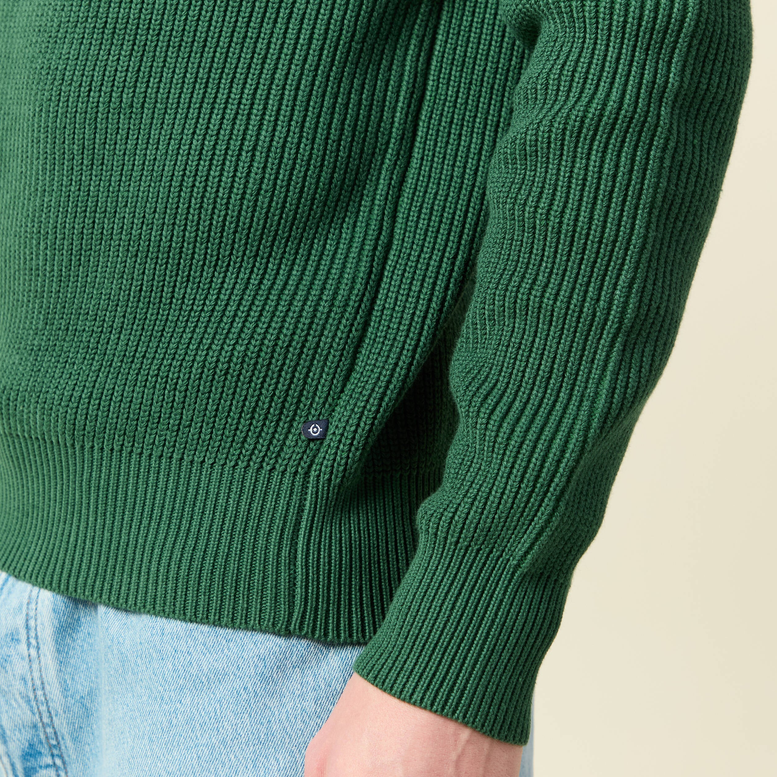 Pull fin manches longues col rond vert homme