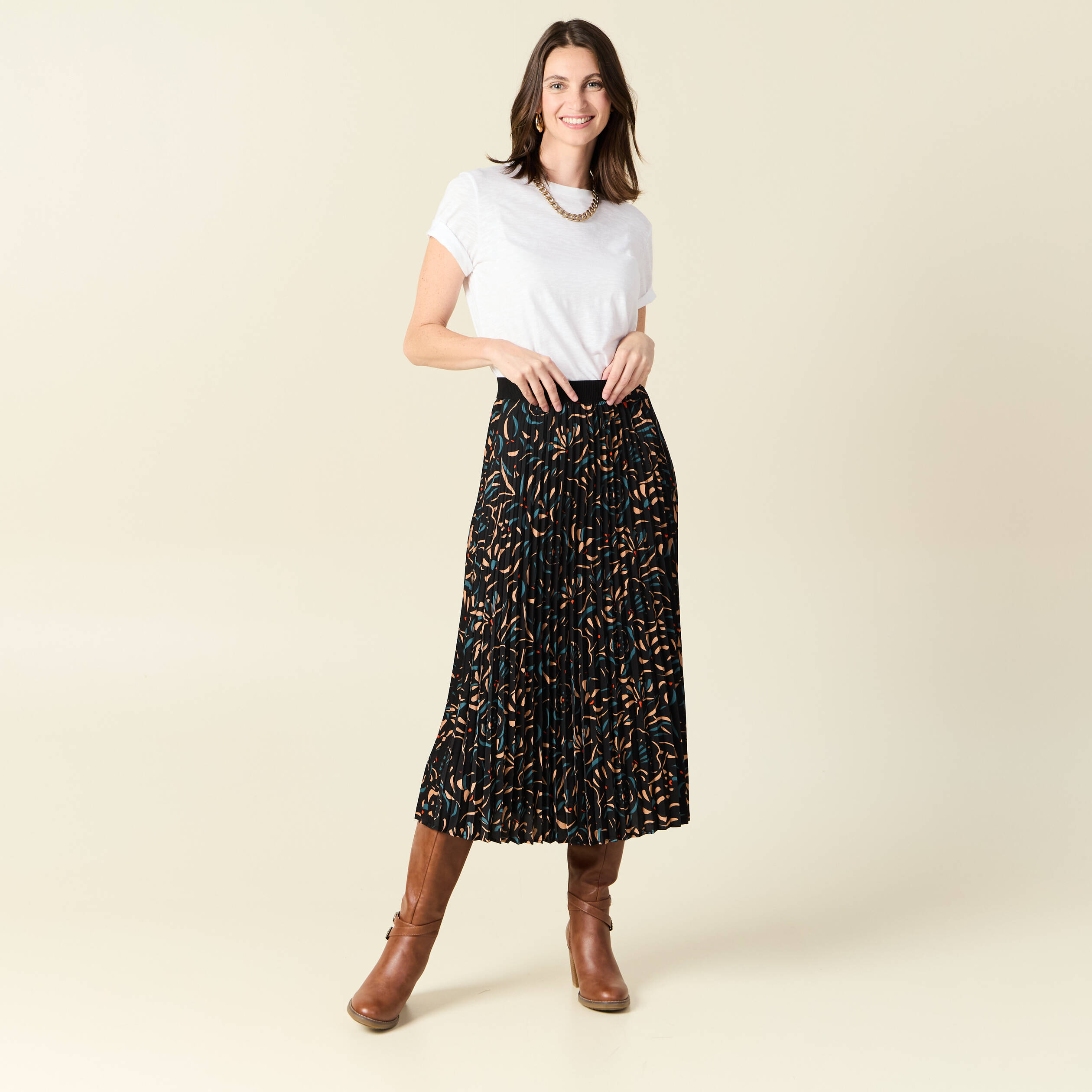 jupe midi evasee plissee noir femme Jupe midi évasée plissée noir femme