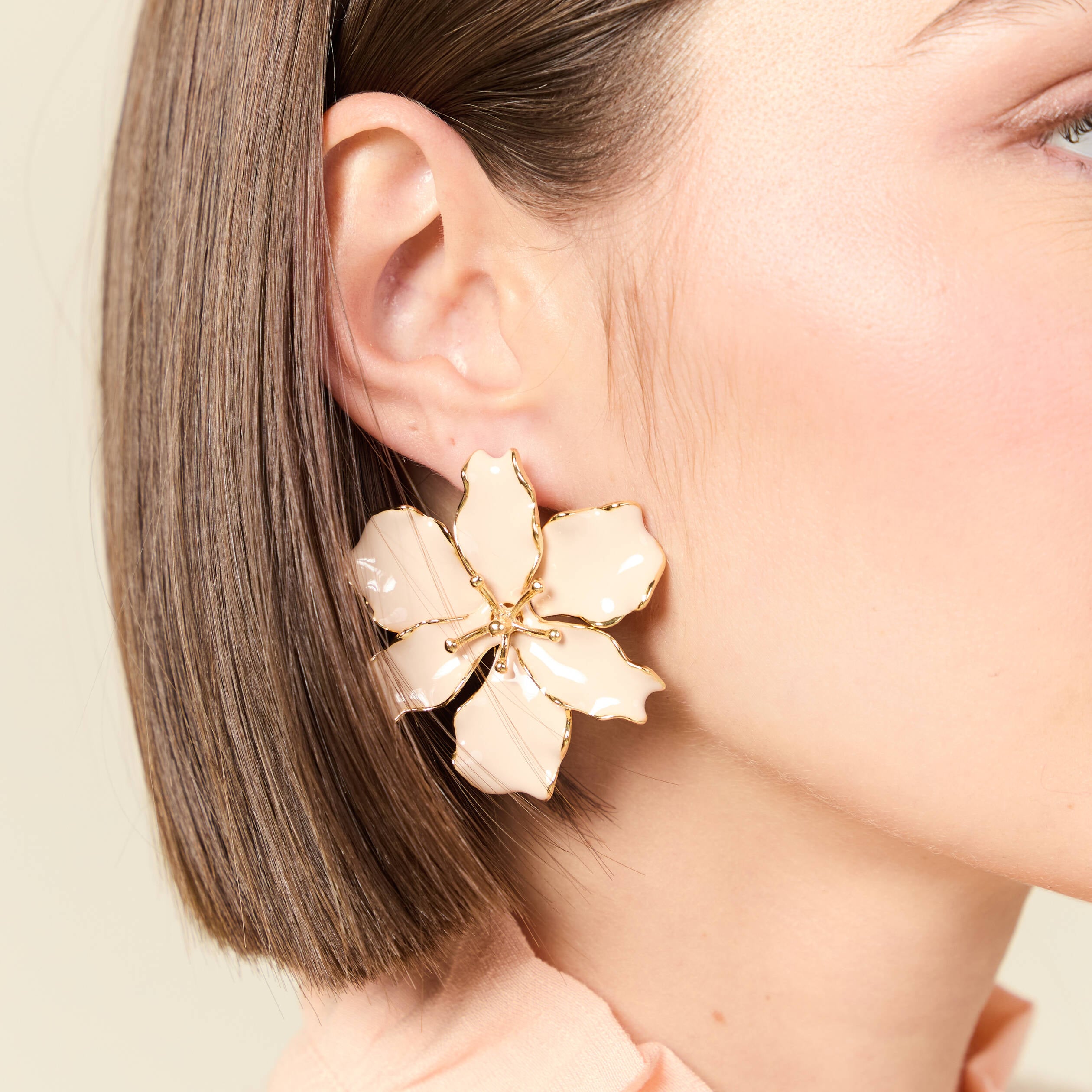 Boucles d'oreilles forme fleur rose champagne femme