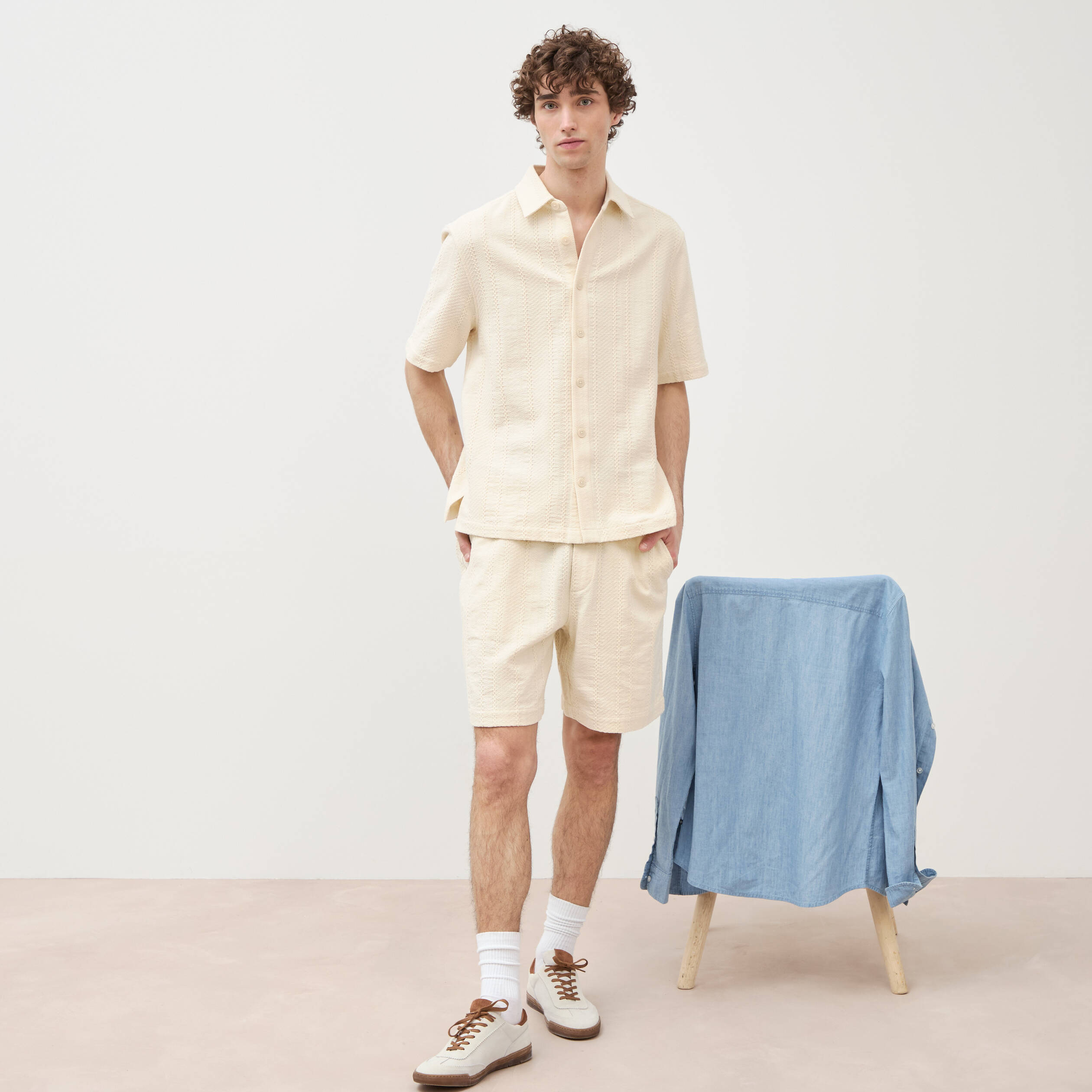 Chemise boyfriend manches courtes ecru homme