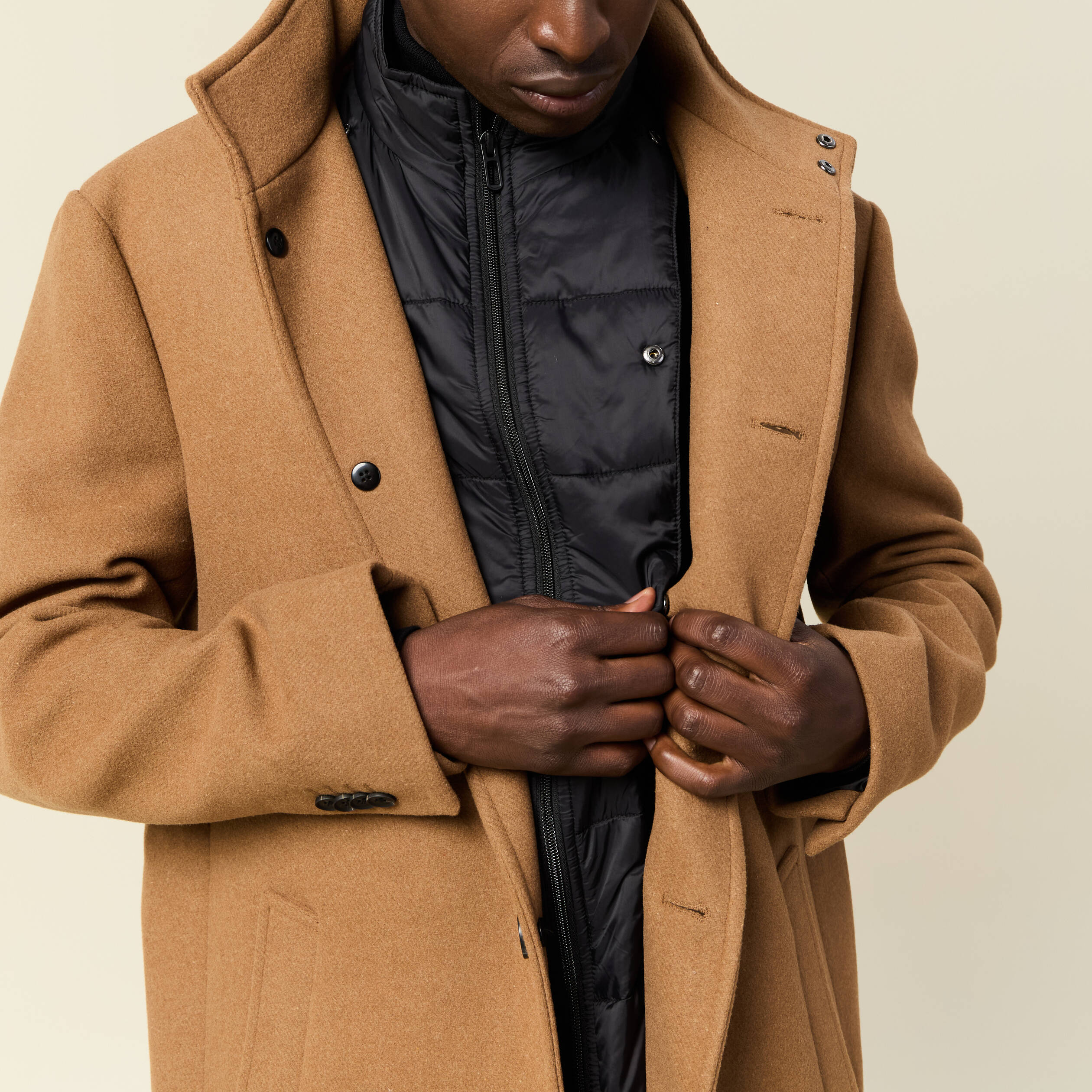 manteau ajuste boutonne marron homme Manteau ajusté boutonné marron homme