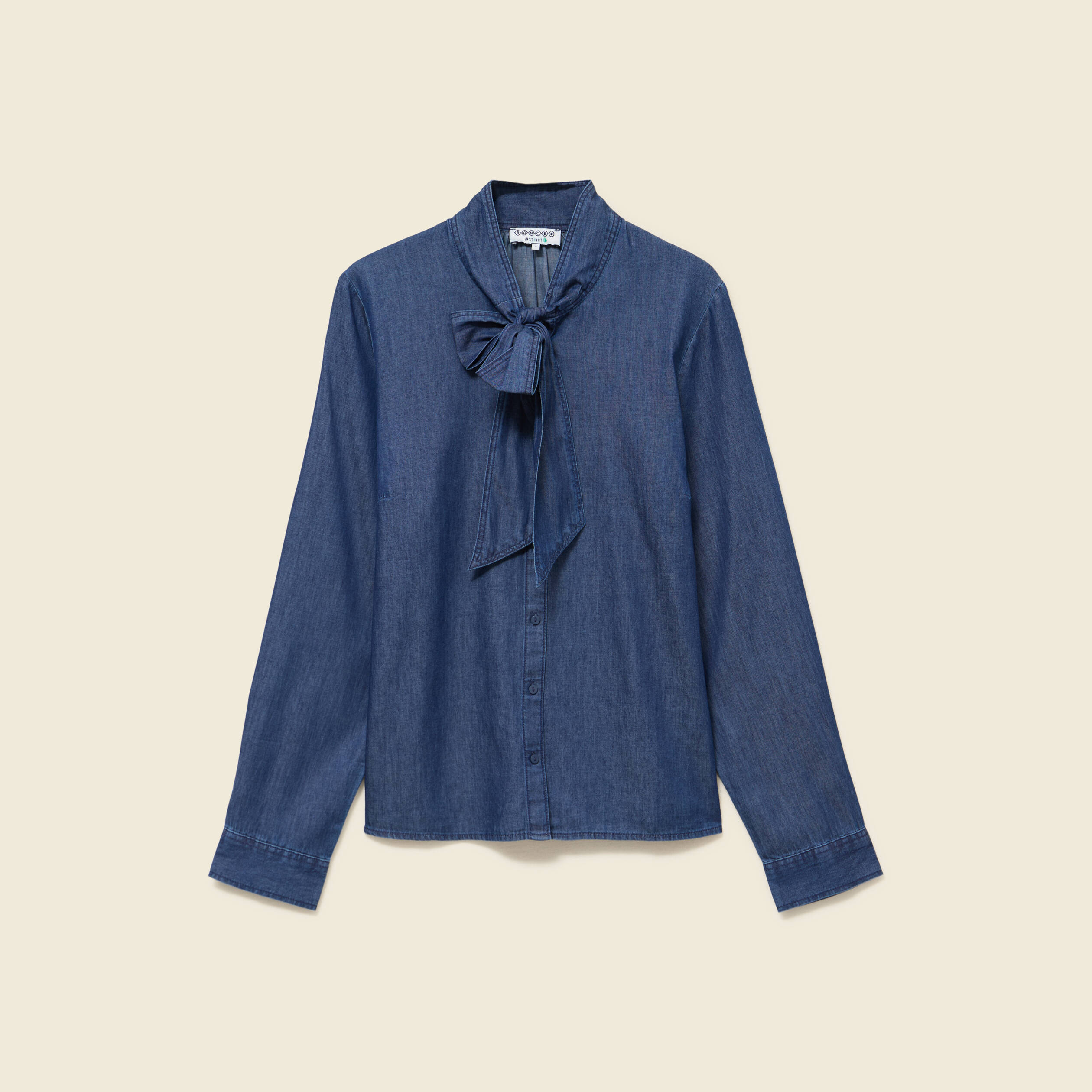 Chemise &agrave; pans manches longues en coton denim stone femme