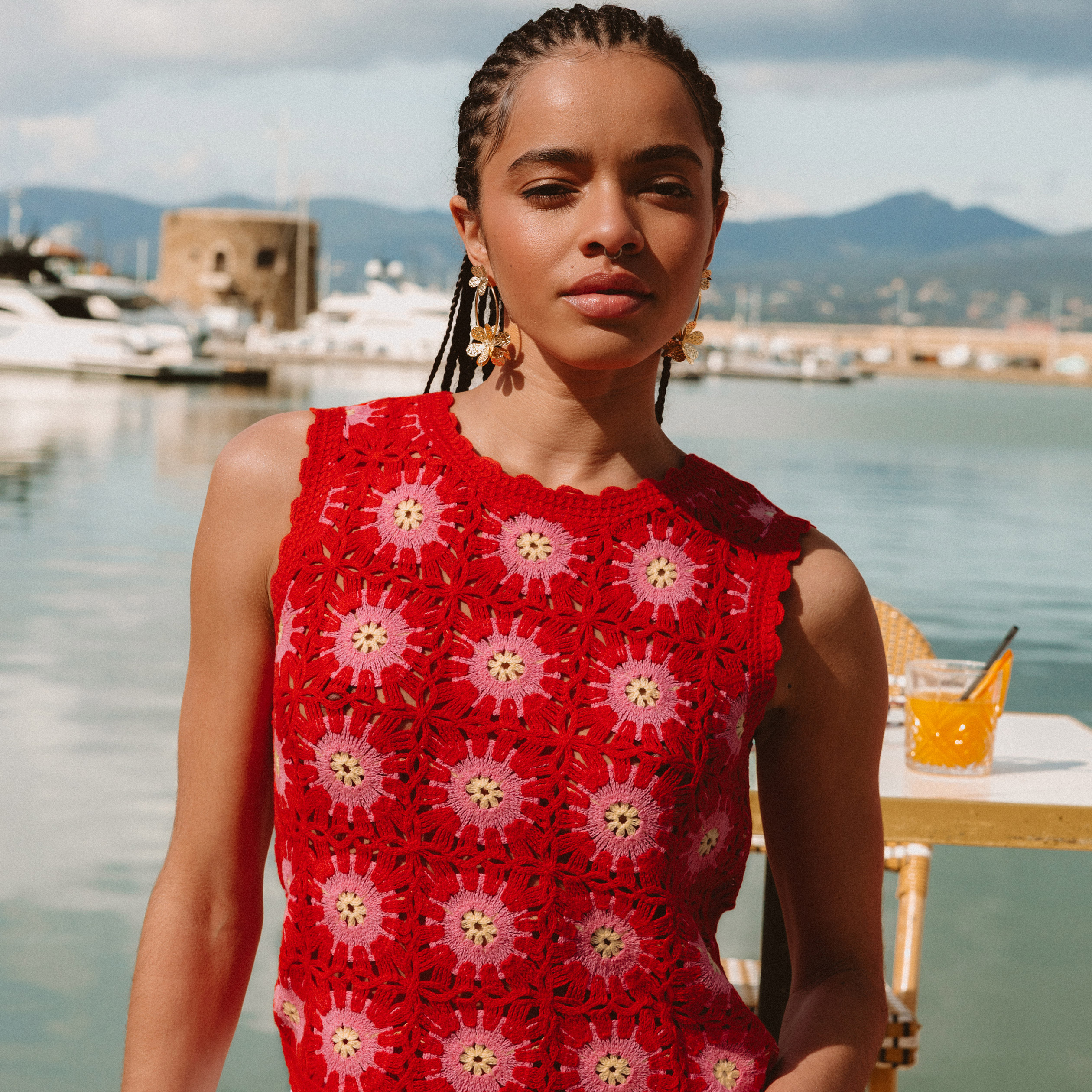 D&eacute;bardeur crochet col rond sans manches orange fonc&eacute; femme