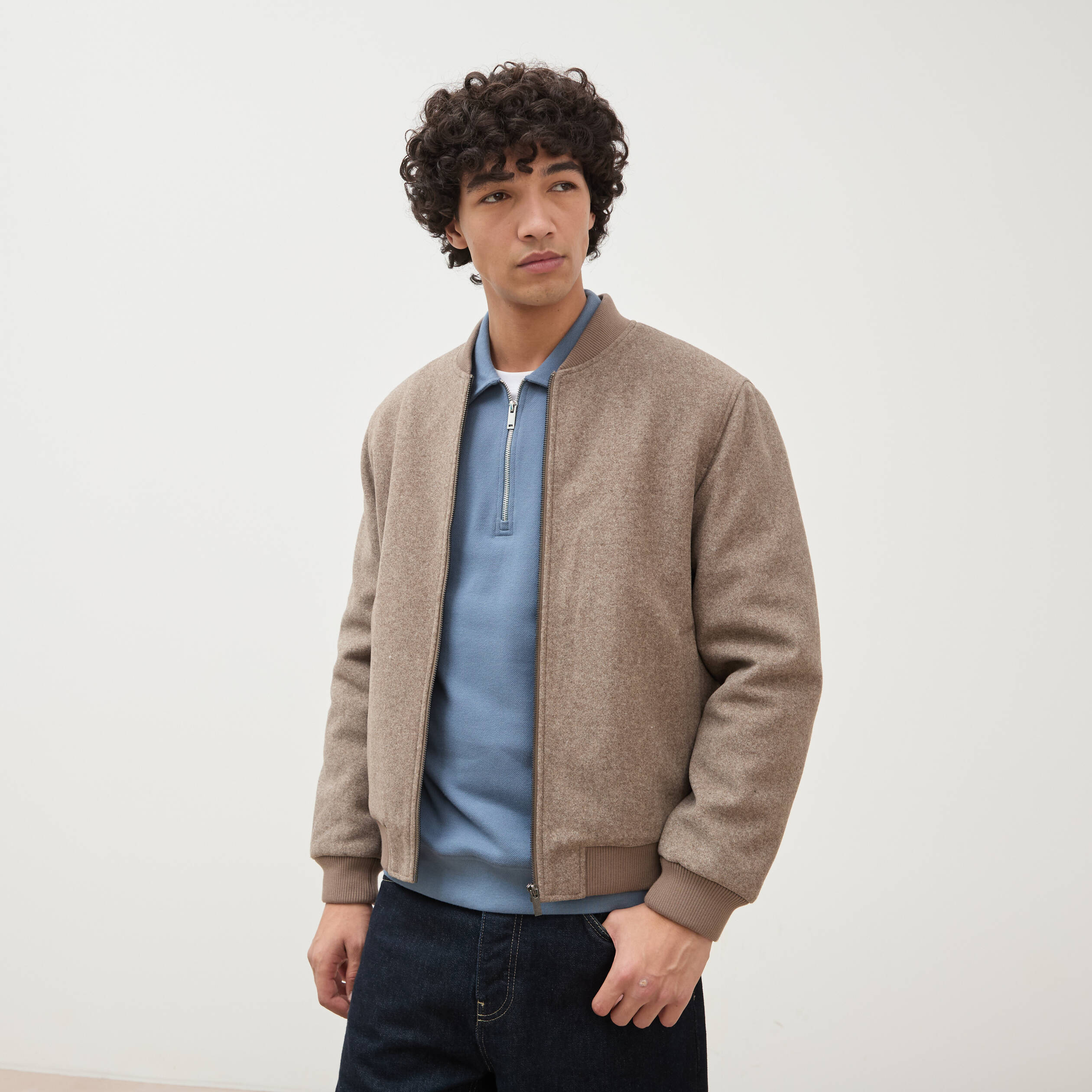 Blouson doubl&eacute; manches longues taupe homme