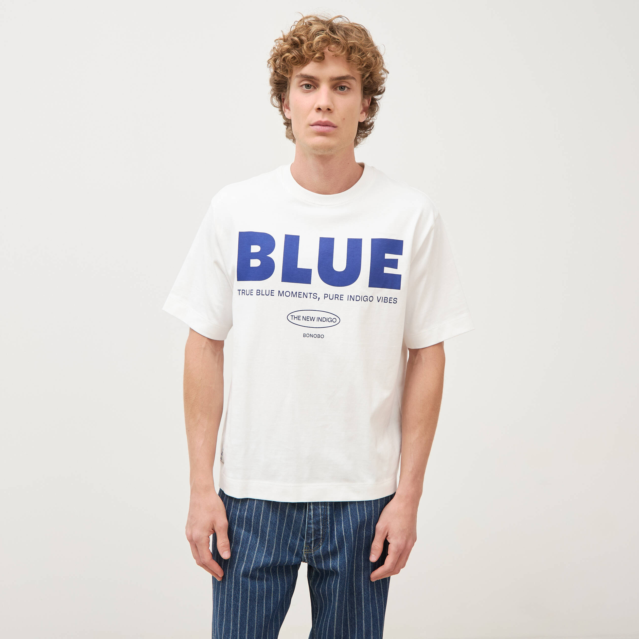 T-shirt print&eacute; en coton manches courtes ecru homme