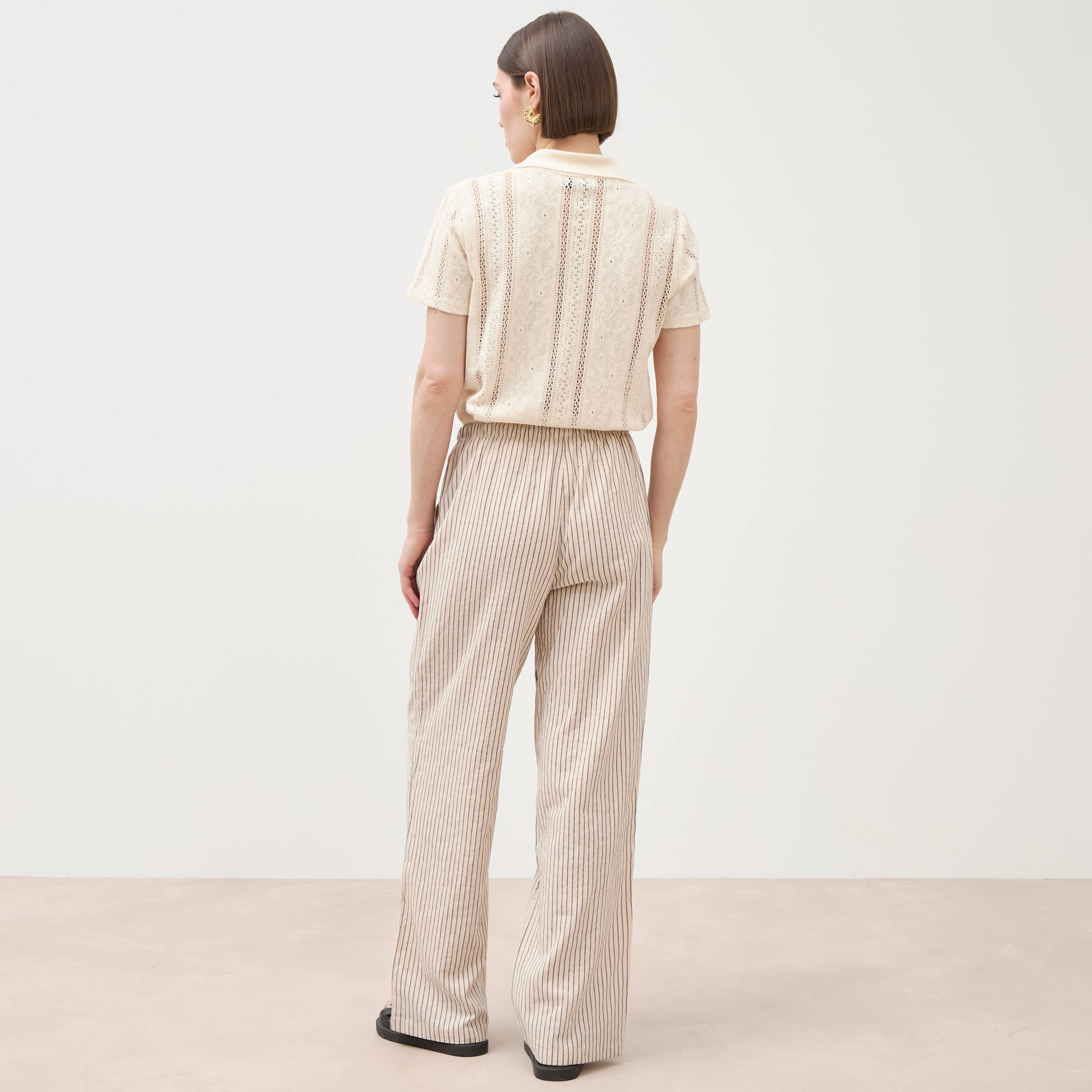Pantalon taille standard ecru femme