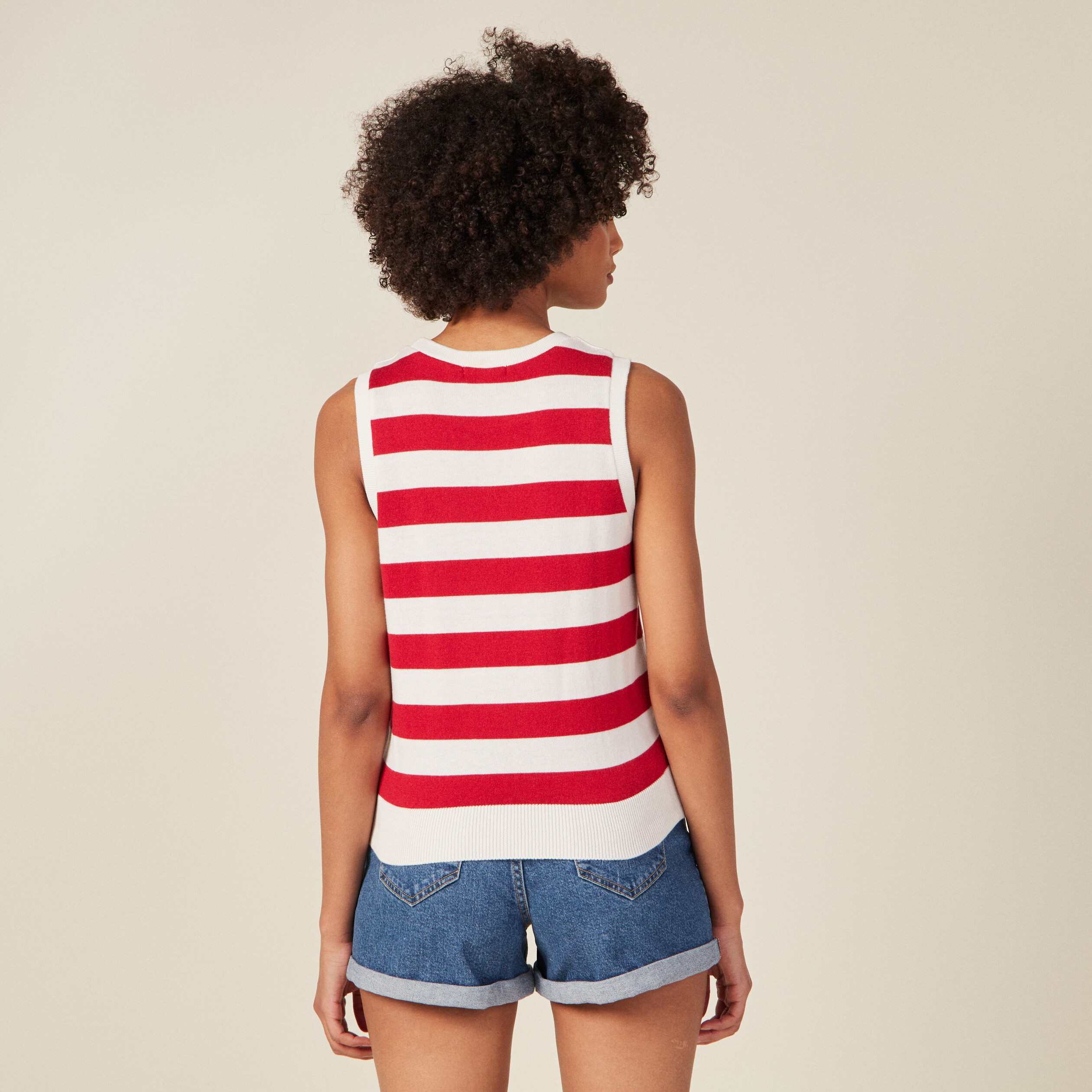 Débardeur pull sans manches rouge clair femme