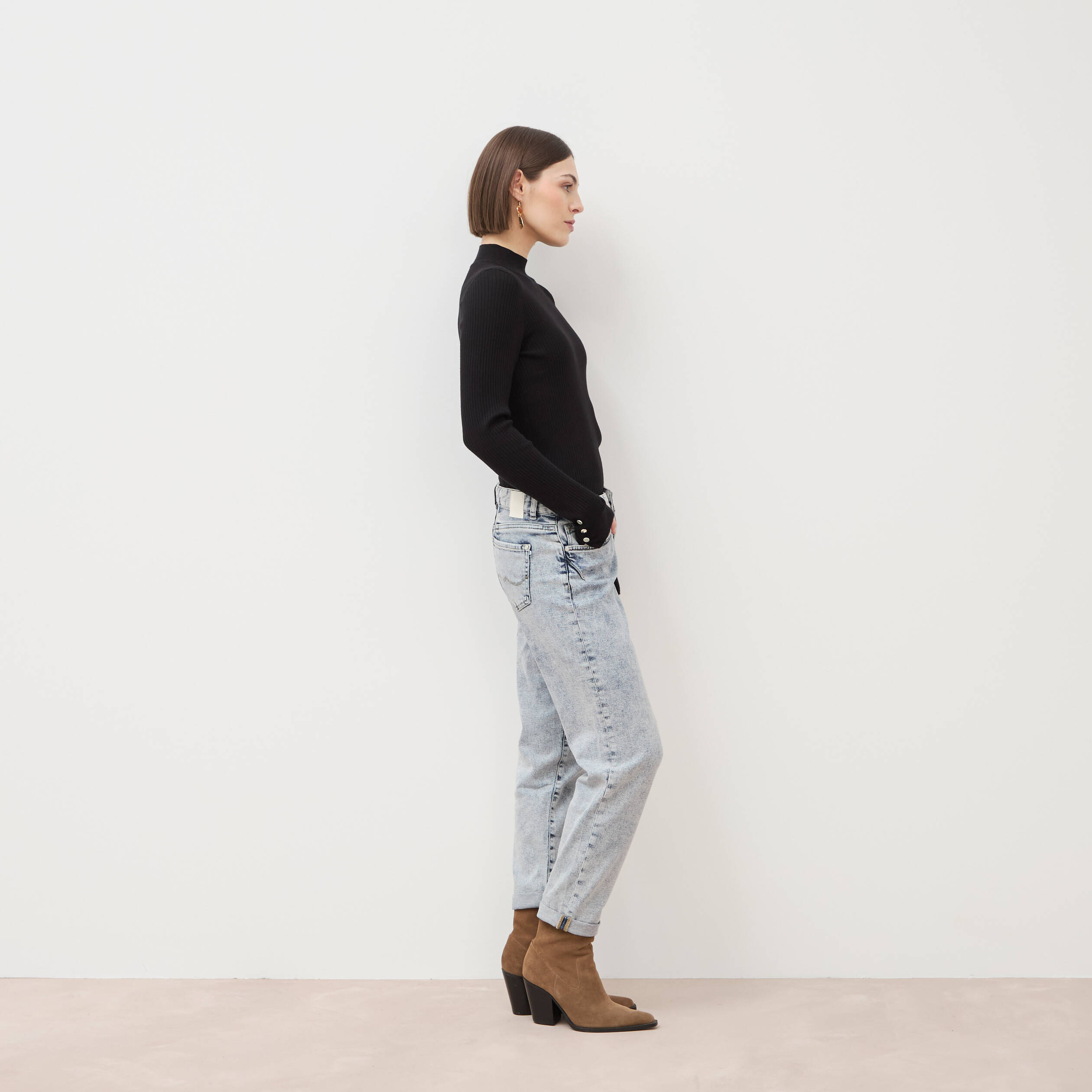 Jeans girlfriend 5 poches denim snow bleu femme