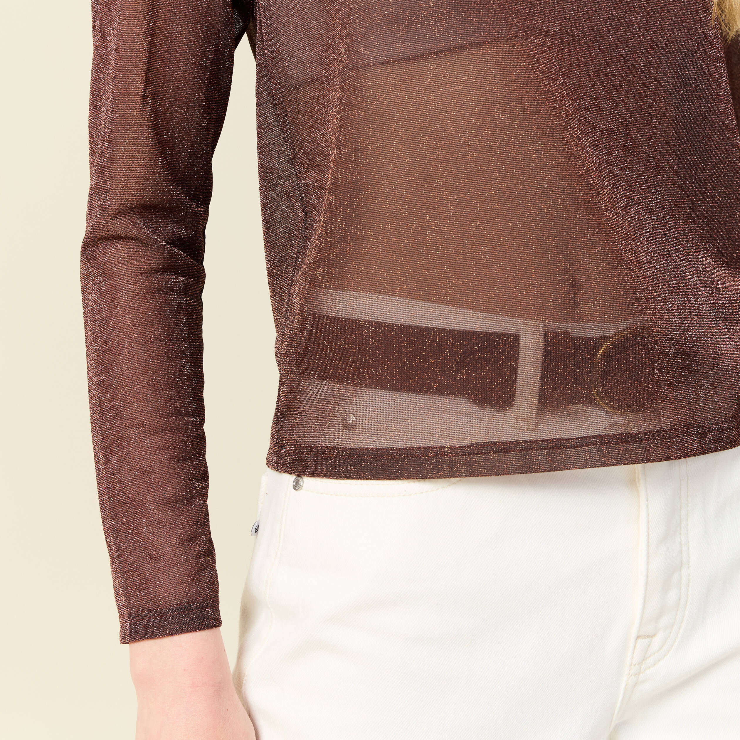 t shirt manches longues marron cognac femme T-shirt manches longues marron cognac femme