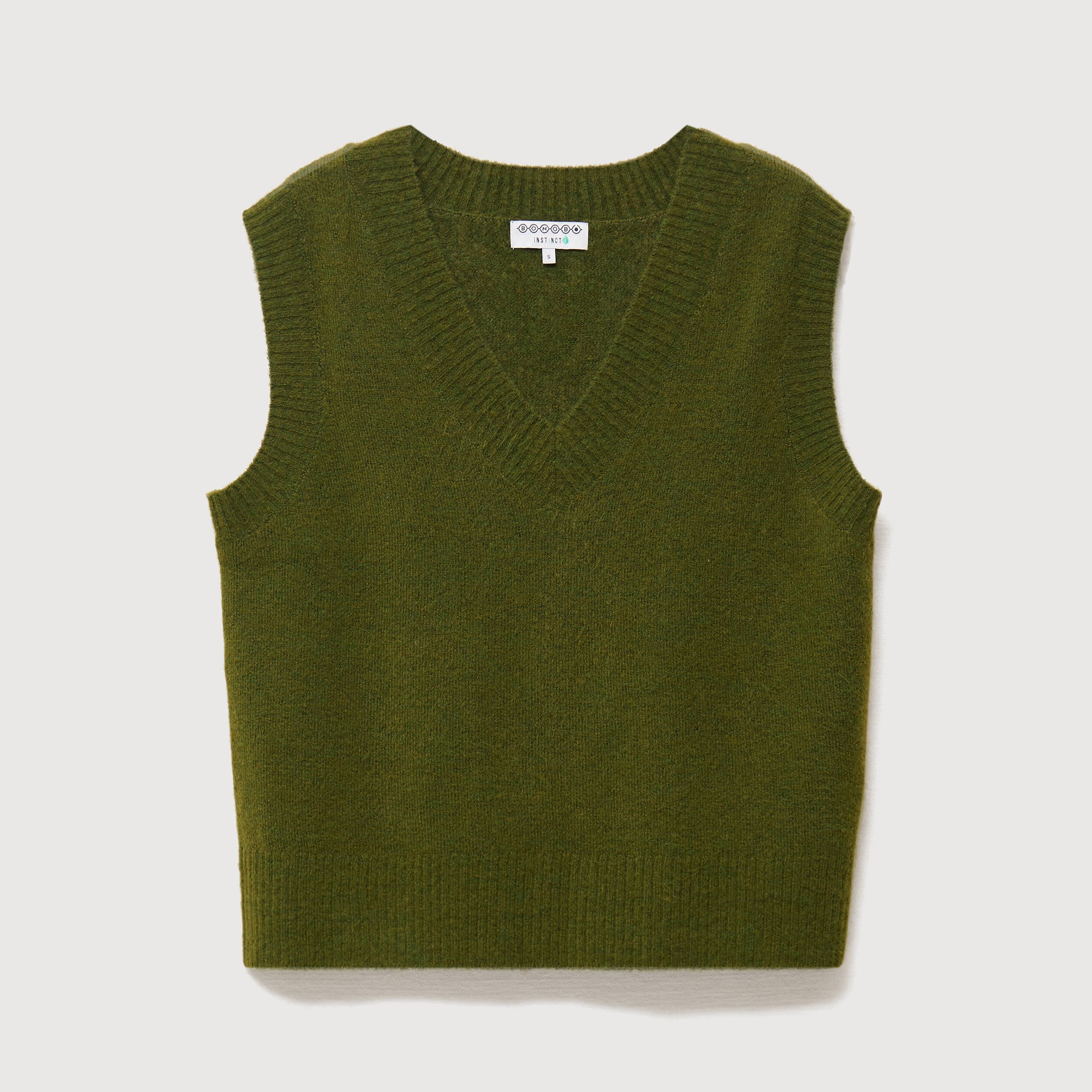 Pull sans manches col en V vert kaki femme