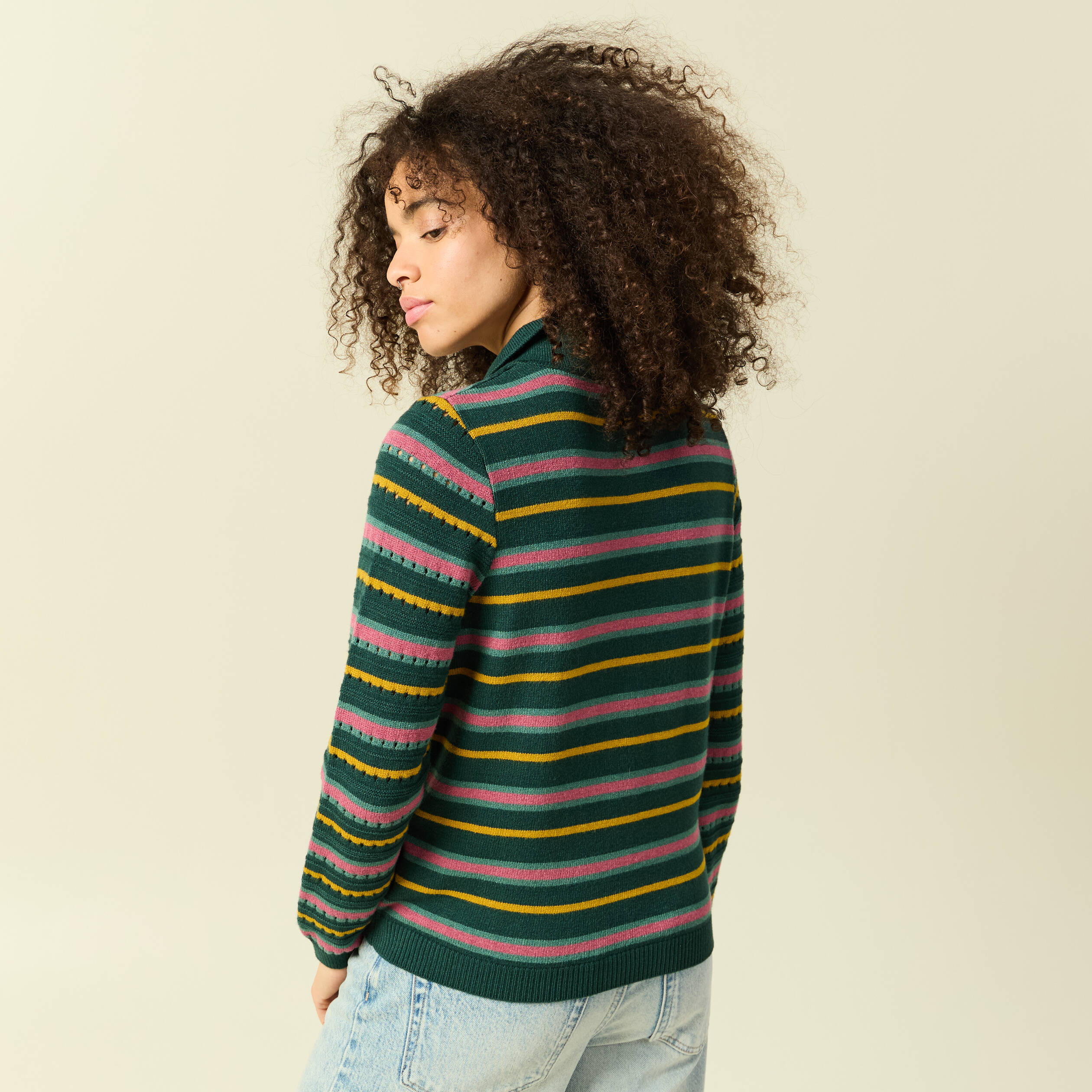 Pull col polo manches longues vert fonc&eacute; femme