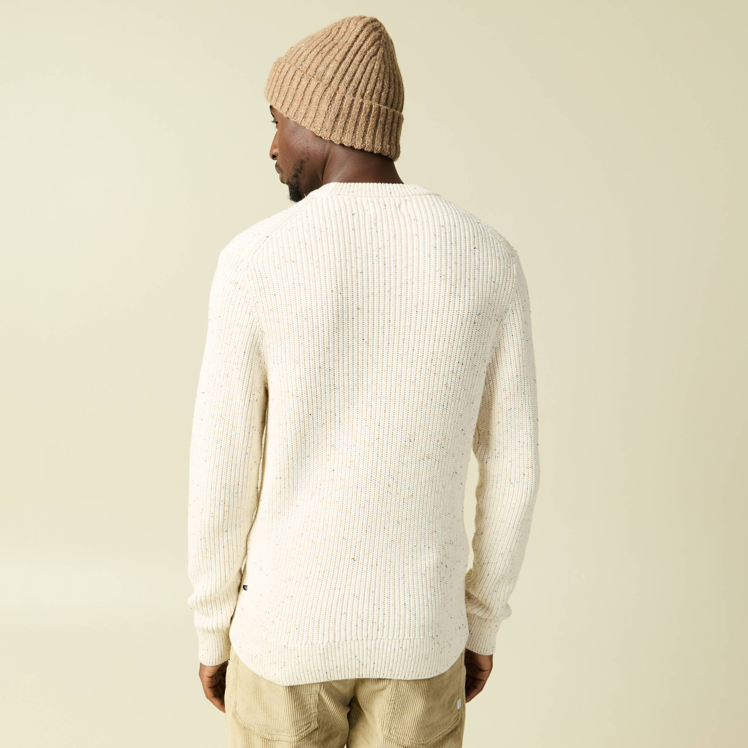 Pull col rond manches longues en coton ecru homme