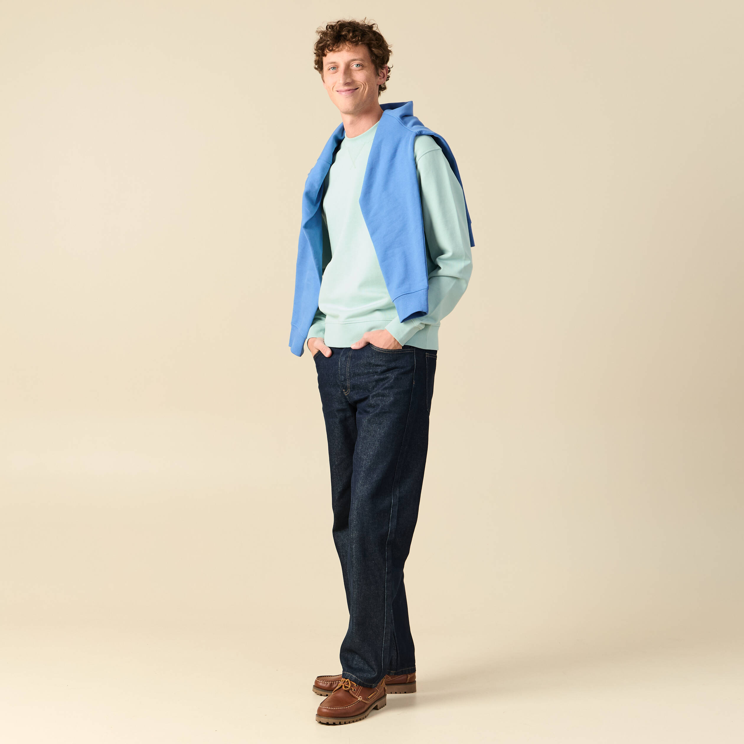 Sweat manches longues en coton bleu gris homme