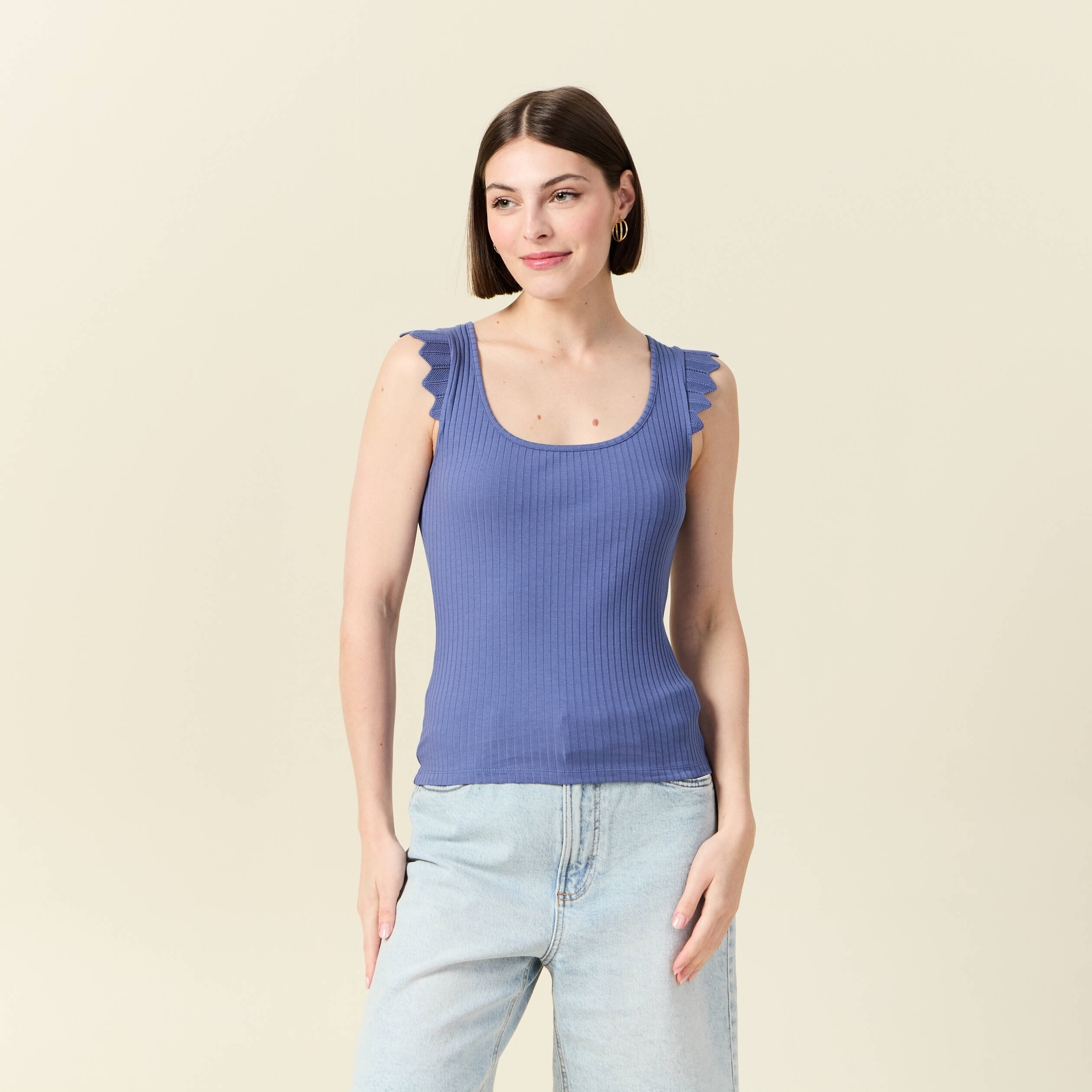 debardeur bretelles larges bleu gris femme Débardeur bretelles larges bleu gris femme
