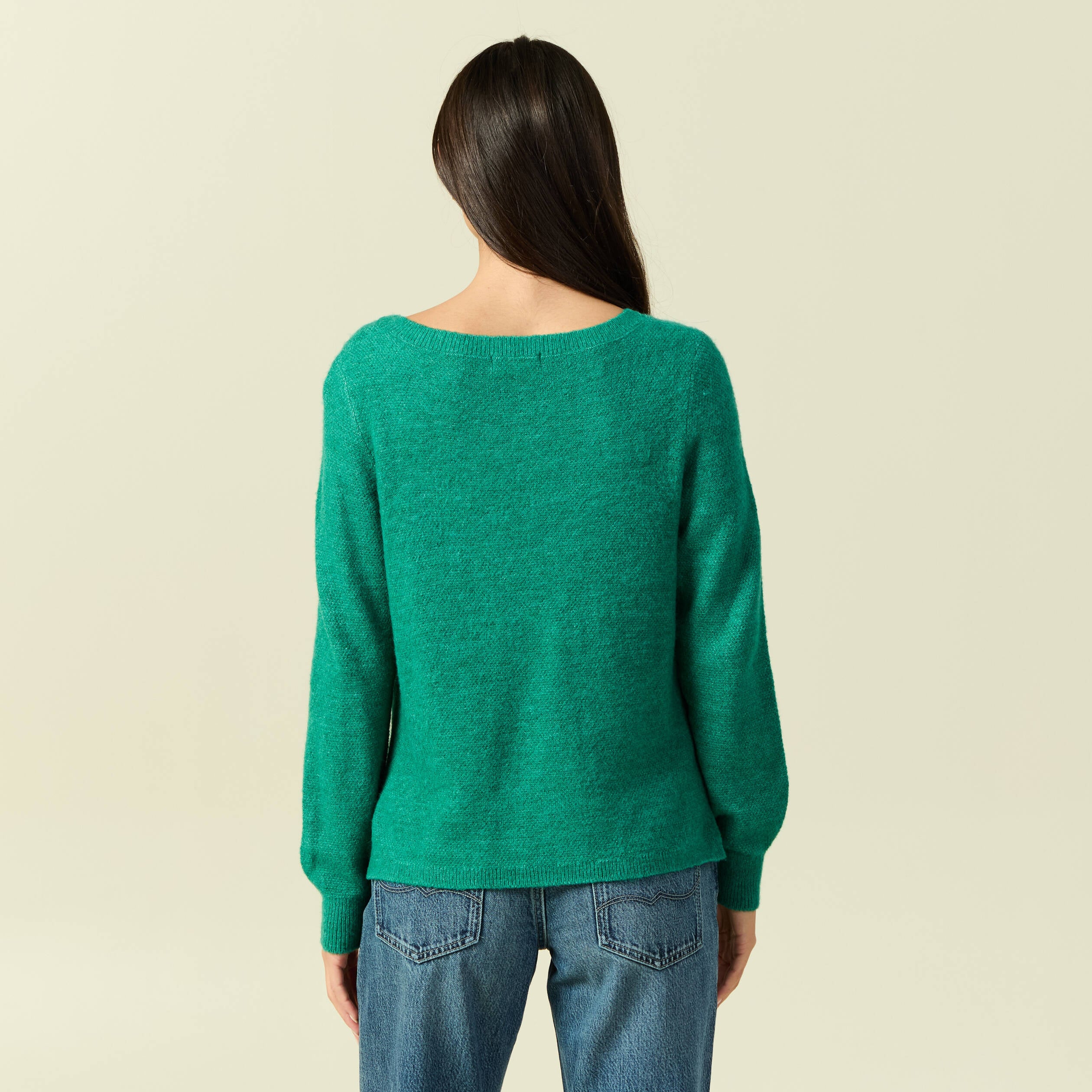 Pull col bateau manches longues vert femme