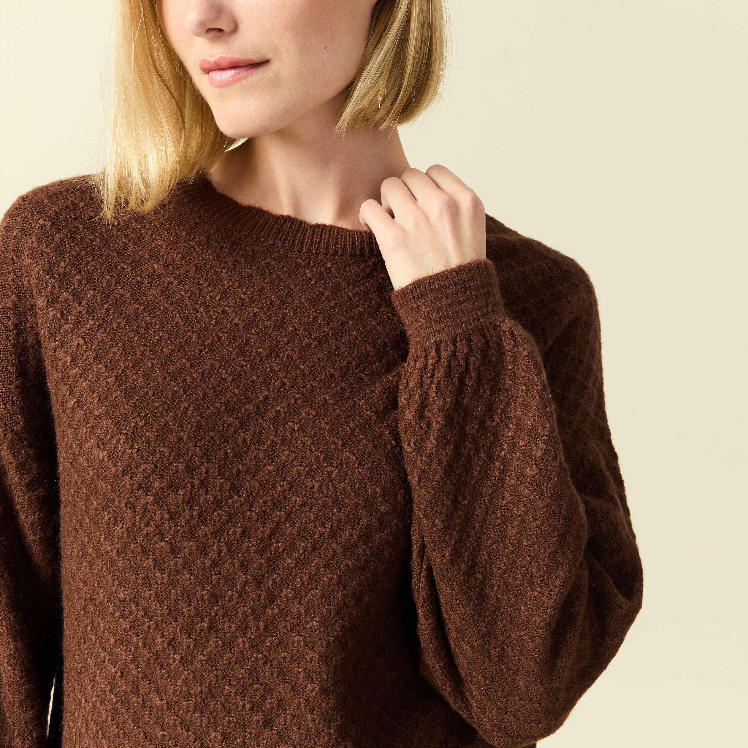 Pull col rond manches longues marron femme Vibs