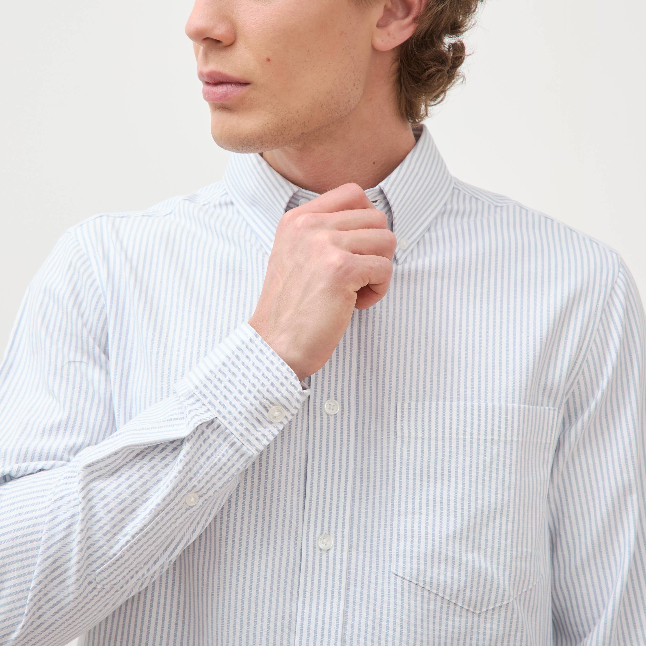 Chemise manches longues col am&eacute;ricain bleu gris homme
