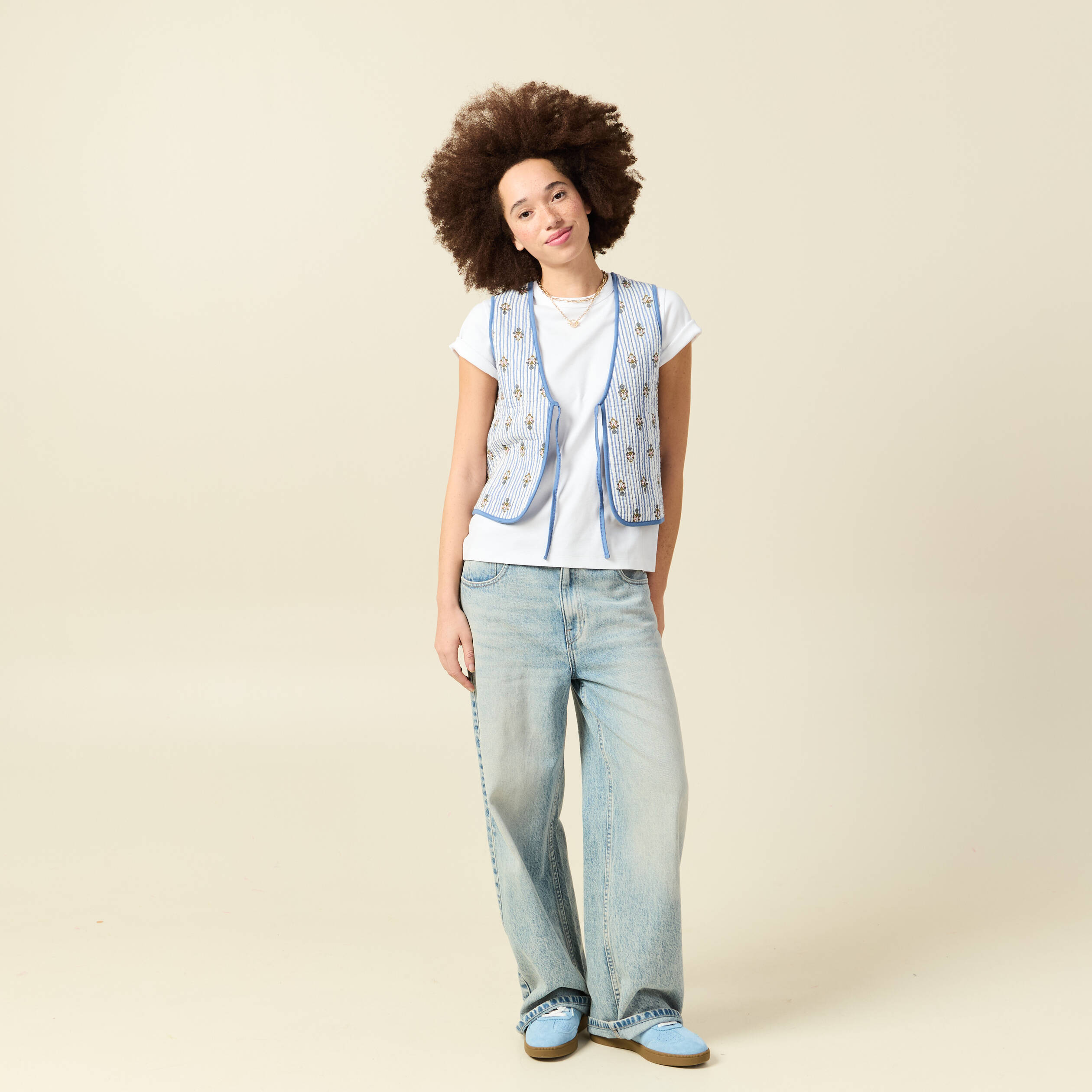 Gilet r&eacute;versible droit sans manches bleu ciel femme