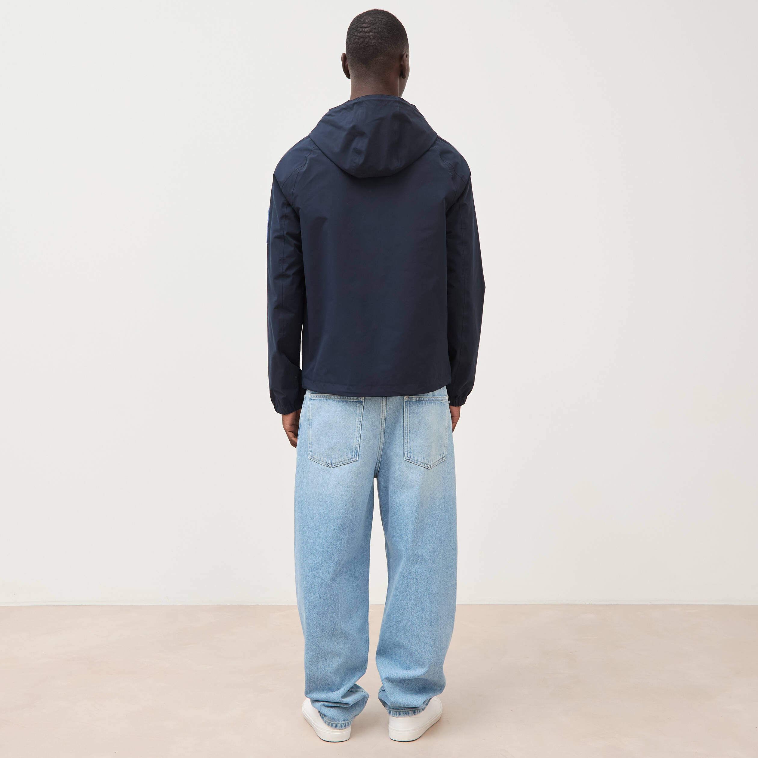 Blouson droit &agrave; capuche doubl&eacute; bleu marine homme