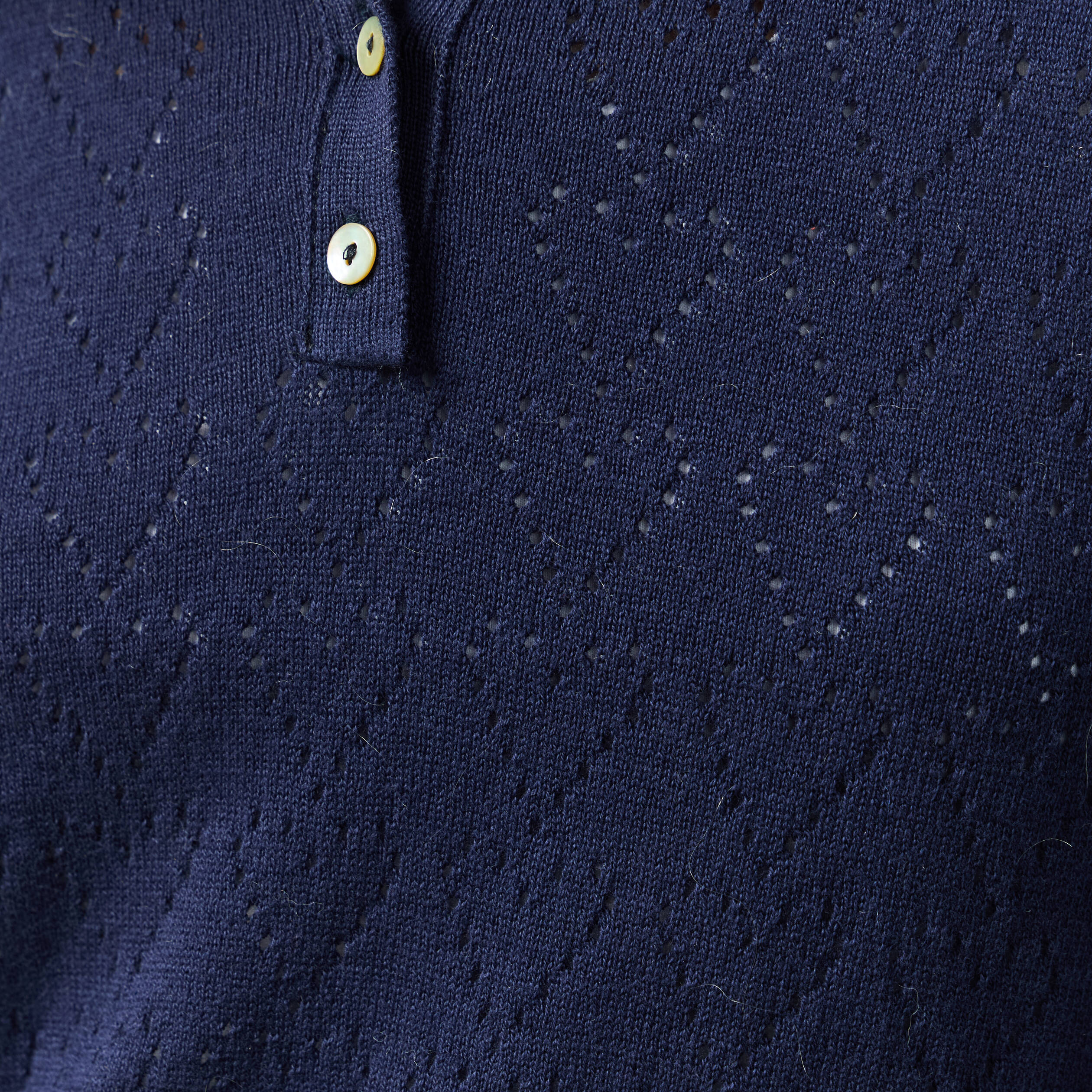 Pull ajour&eacute; manches longues en coton bleu marine femme