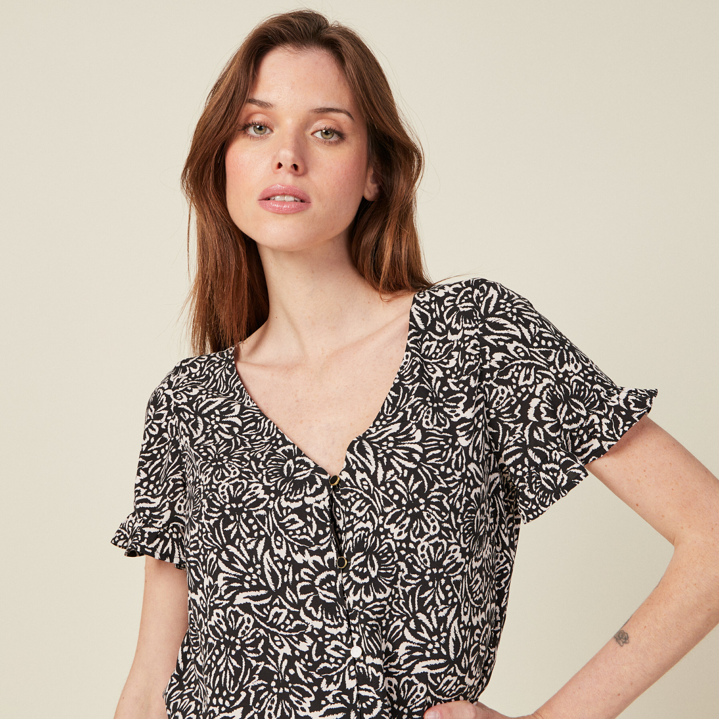 Chemise manches courtes noir femme