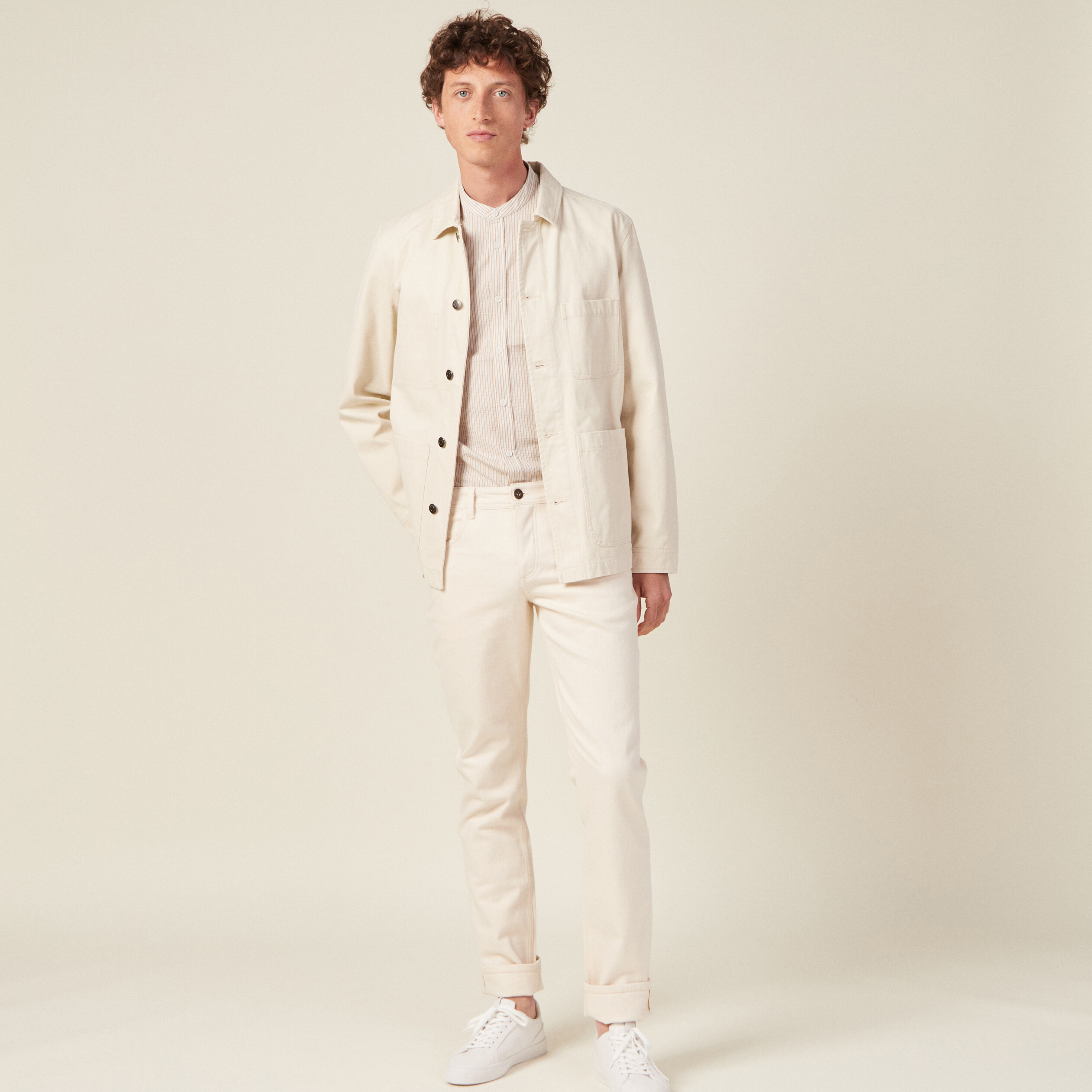 Chemise manches longues beige homme
