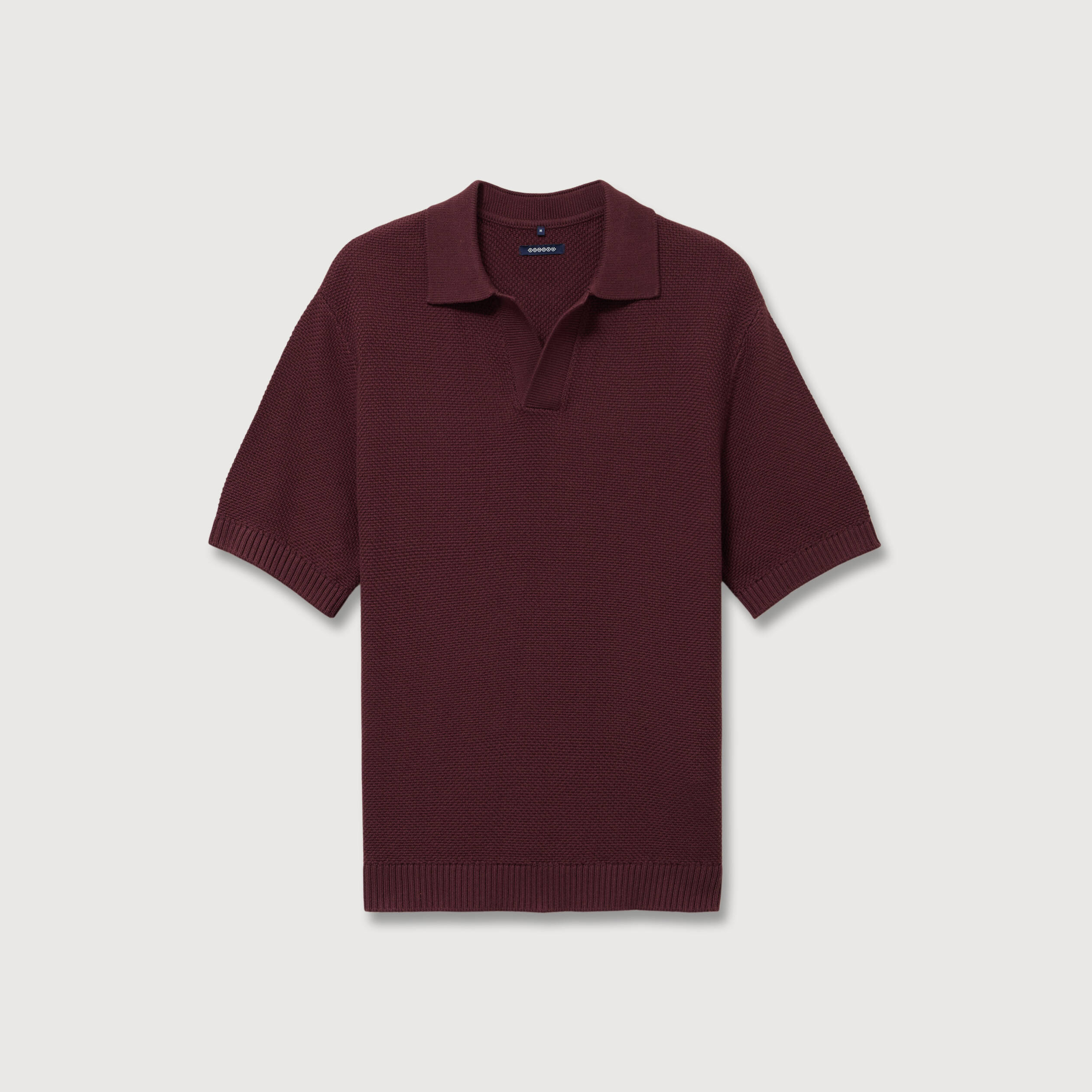 Polo ample col cubain manches courtes prune homme