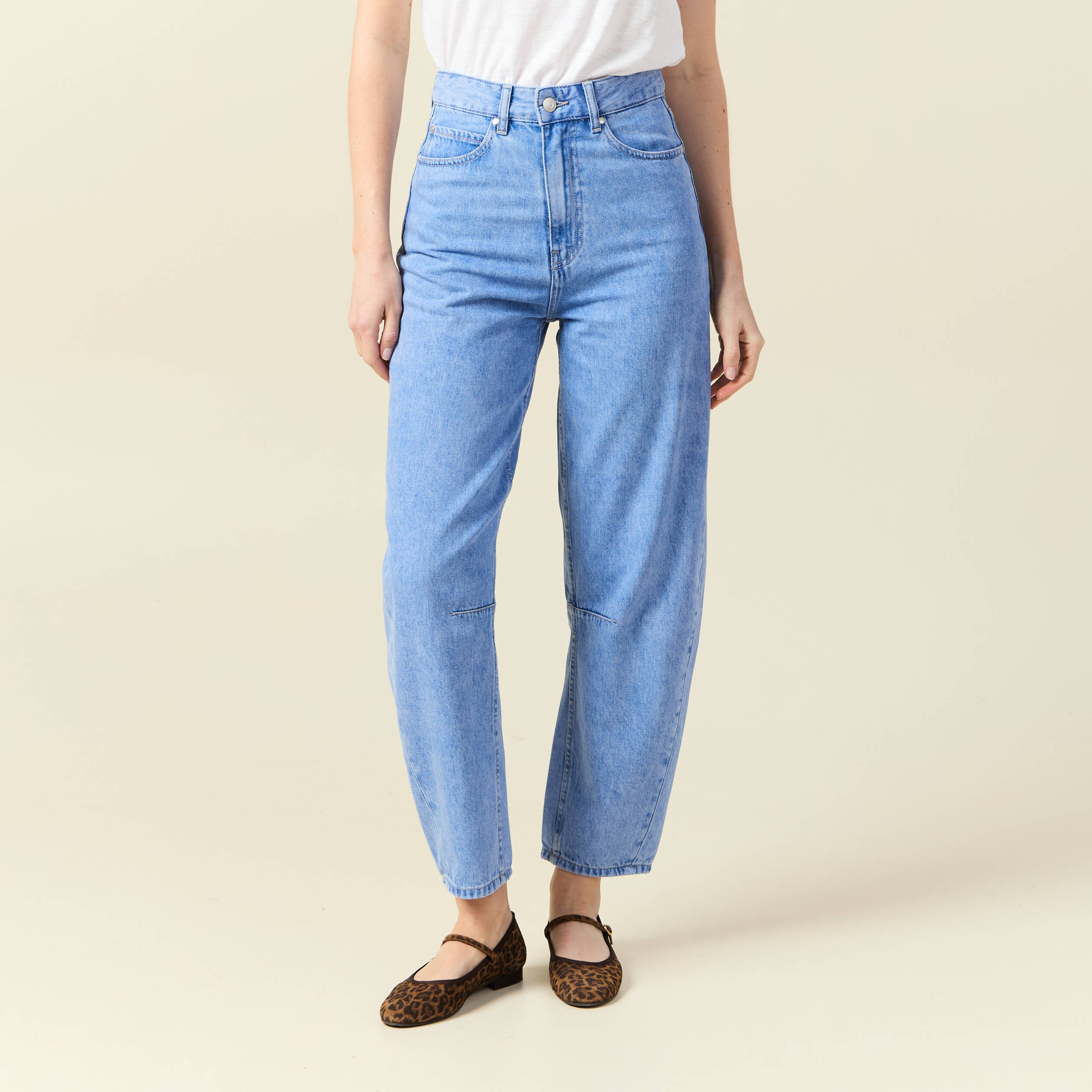 Jeans slouchy 7/8&egrave;me denim baby bleu femme