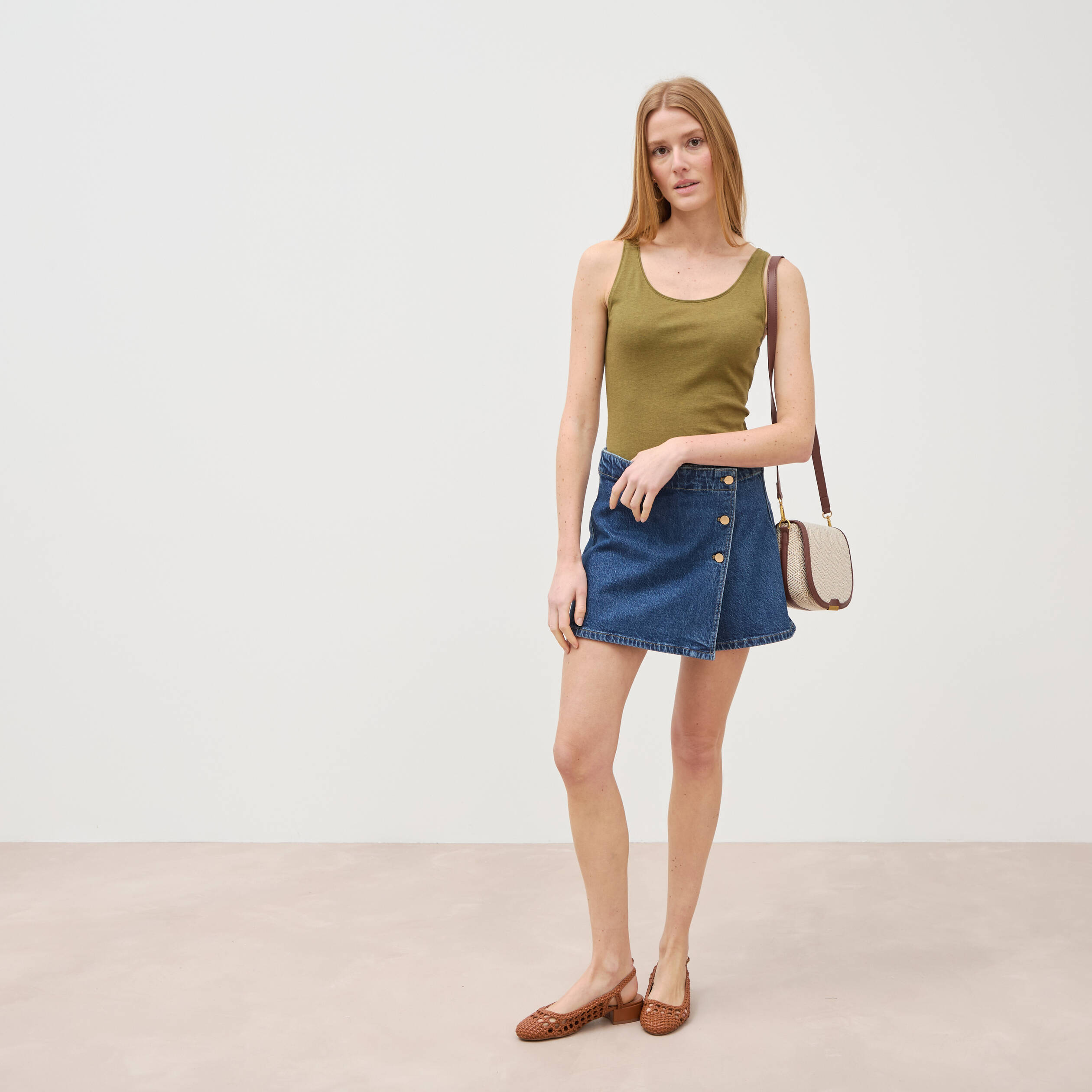 Jupe-short taille haute en jeans denim stone femme