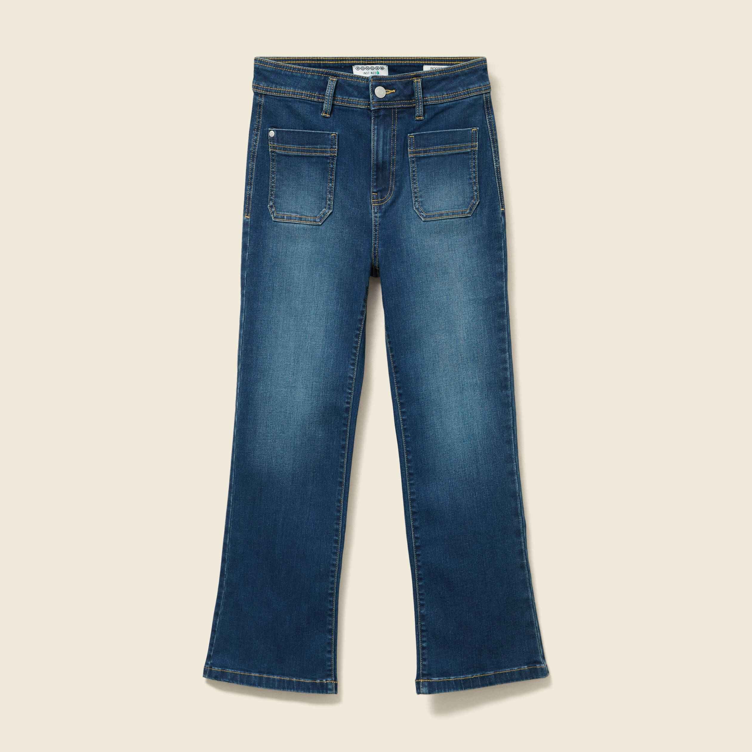 Jeans bootcut cropped taille haute denim brut femme