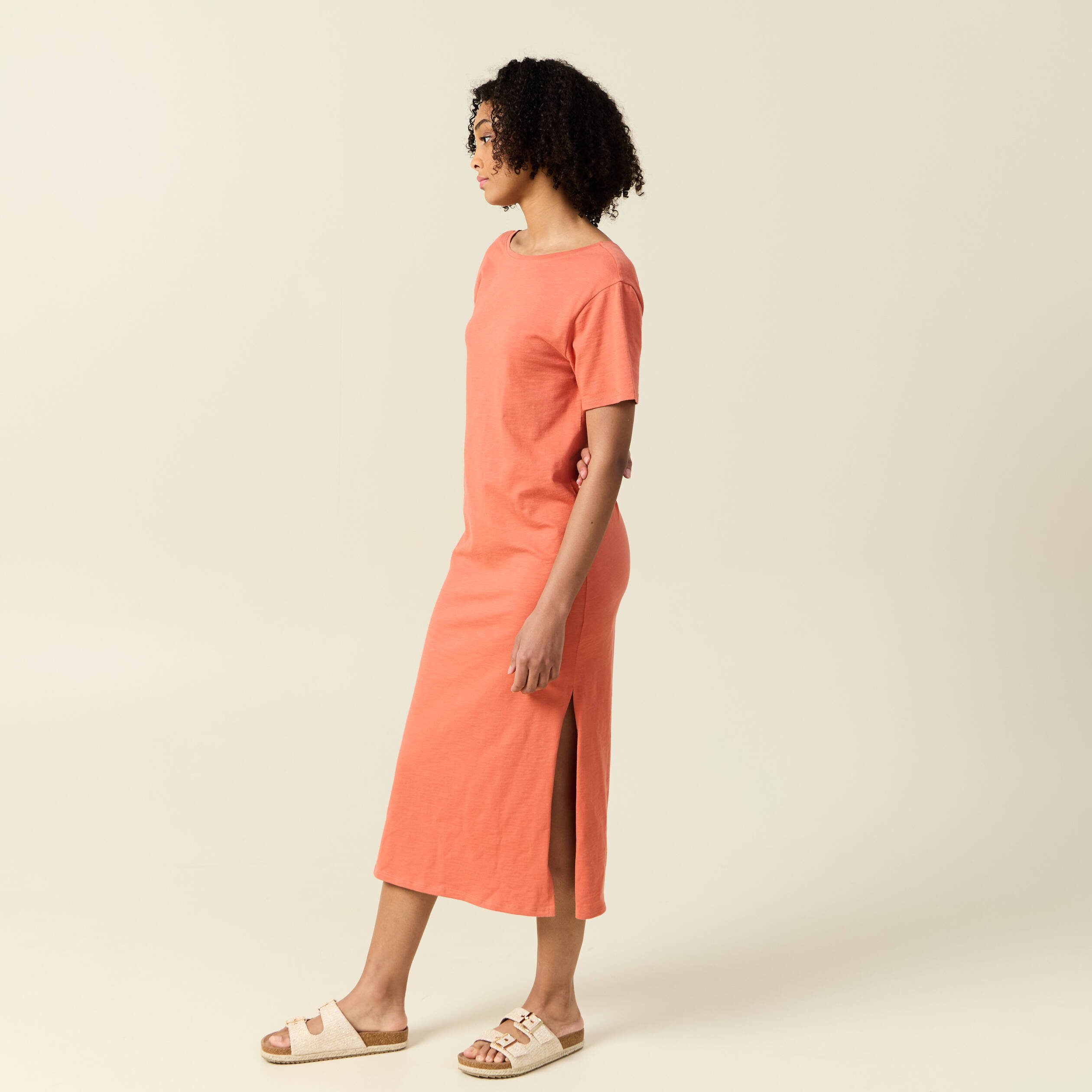 robe longue droite col rond terracotta femme Robe longue droite col rond terracotta femme