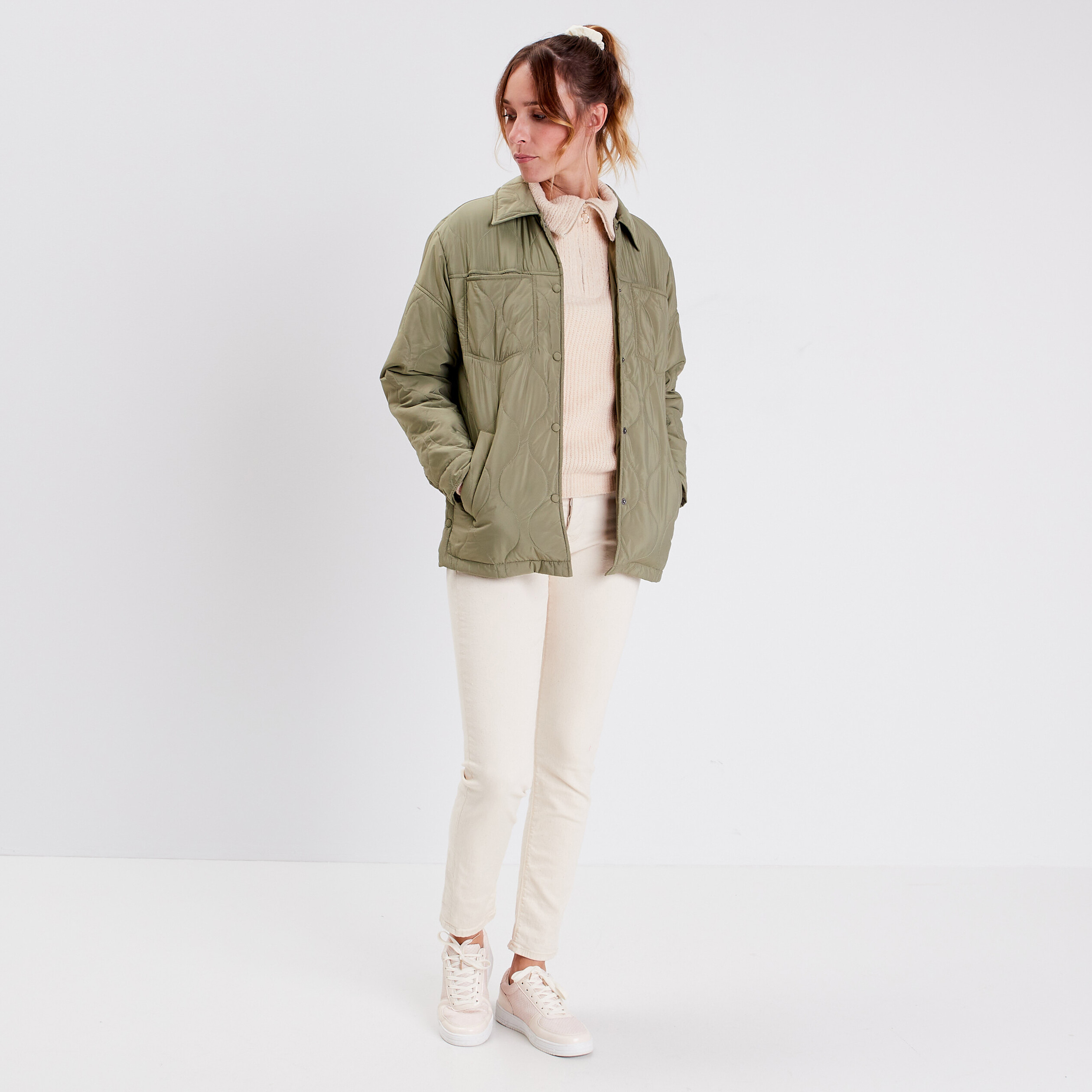 Manteau droit éco-responsable vert kaki femme