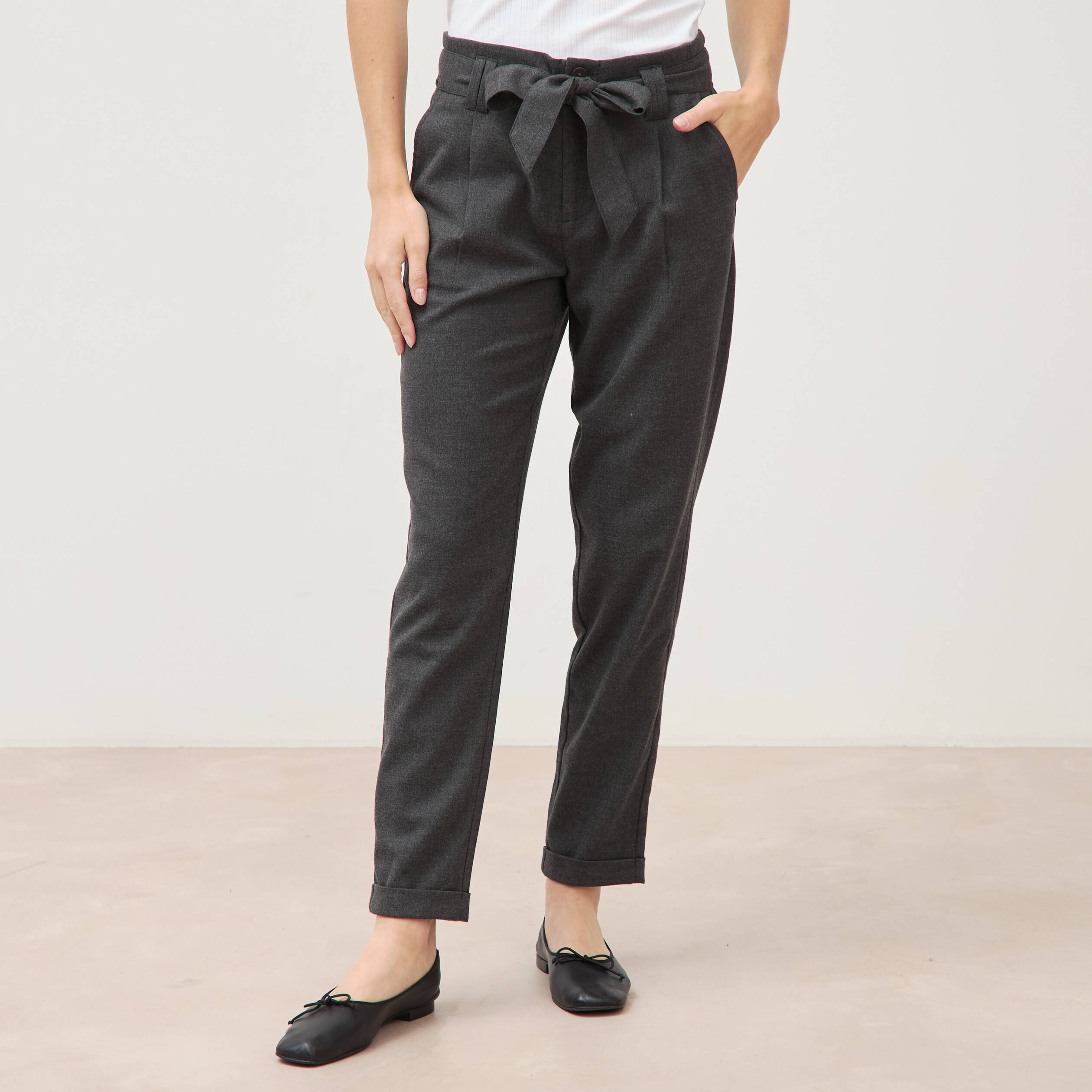Pantalon paperbag gris femme
