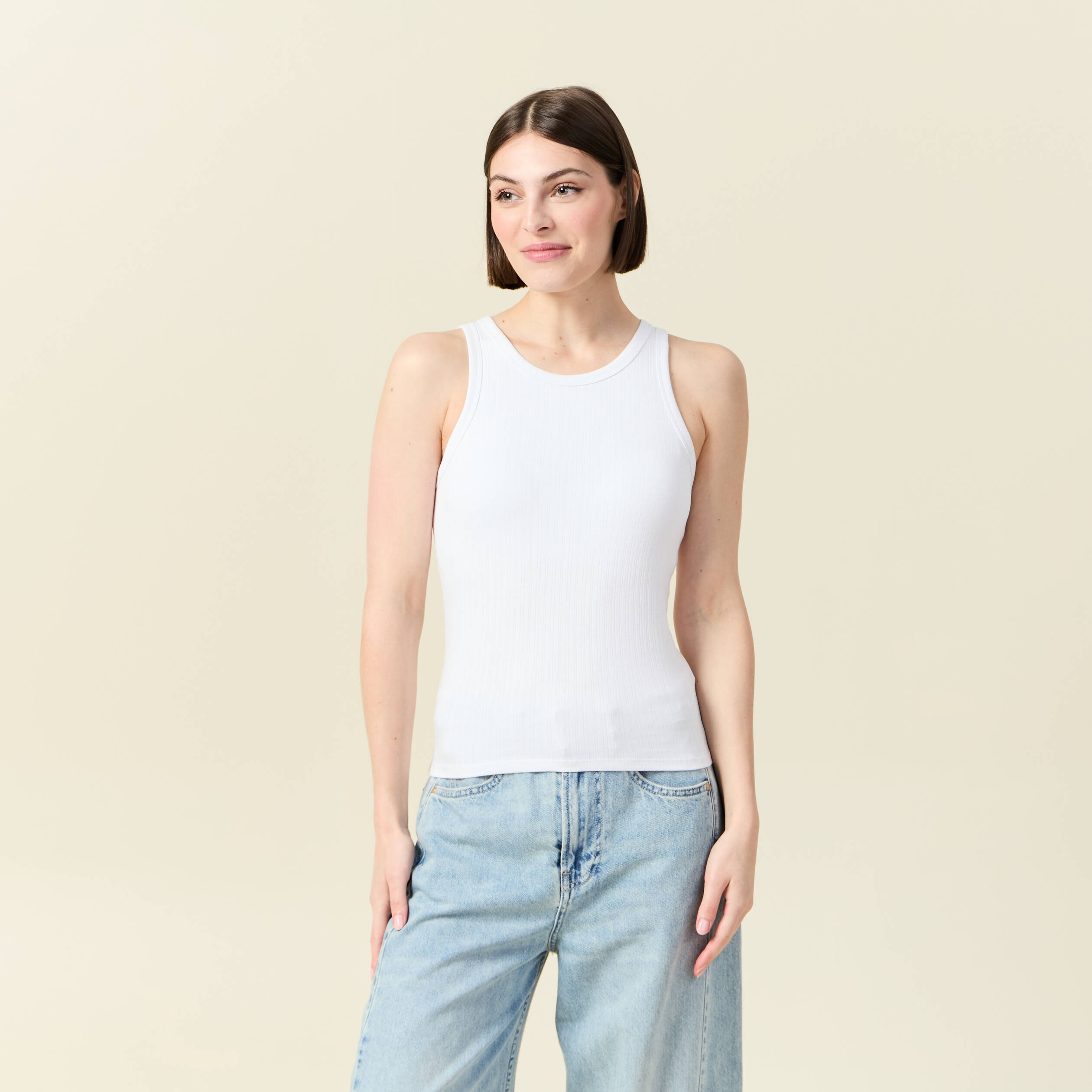 Débardeur 2 en 1 avec brassière intégrée blanc femme