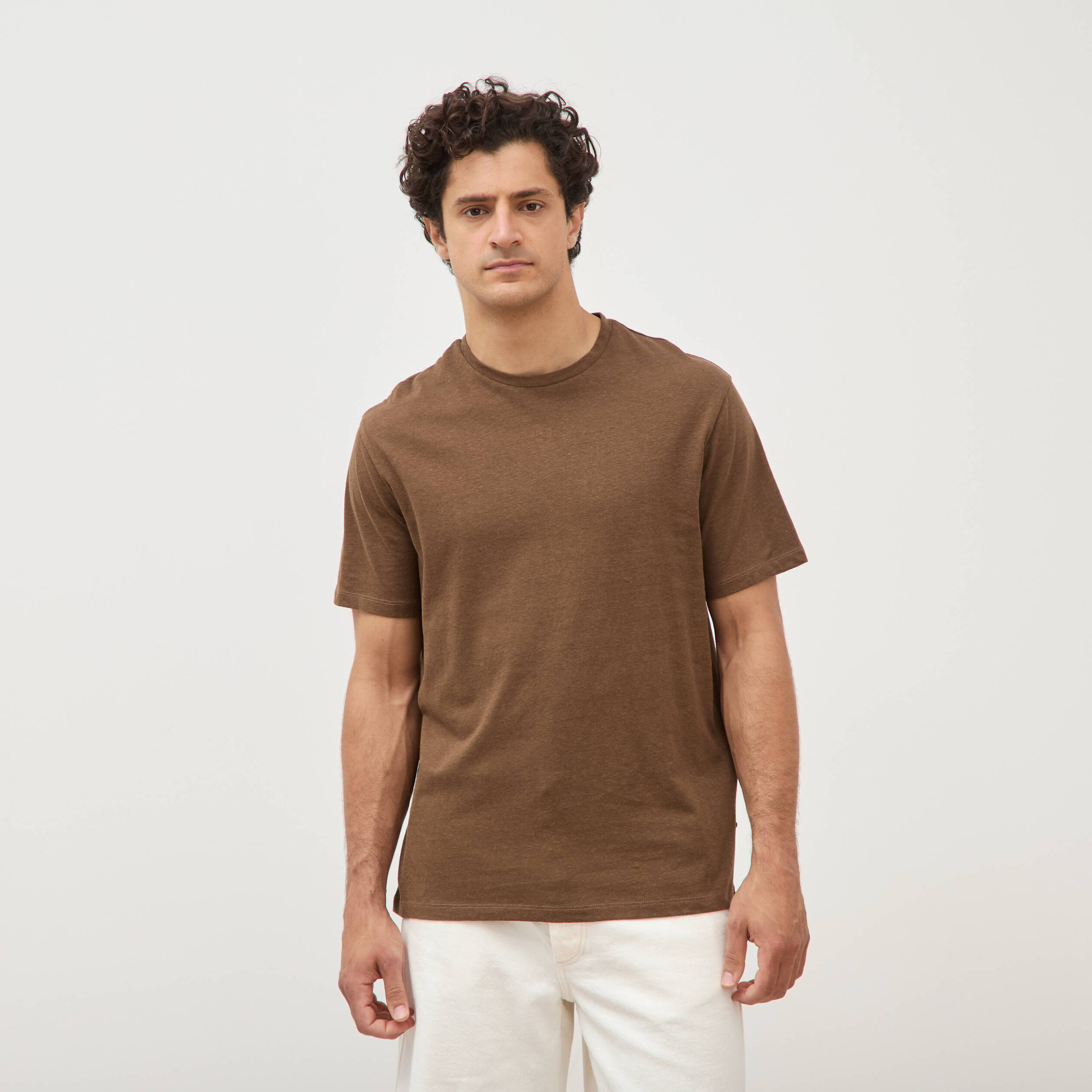 T-shirt ras de cou manches courtes taupe homme