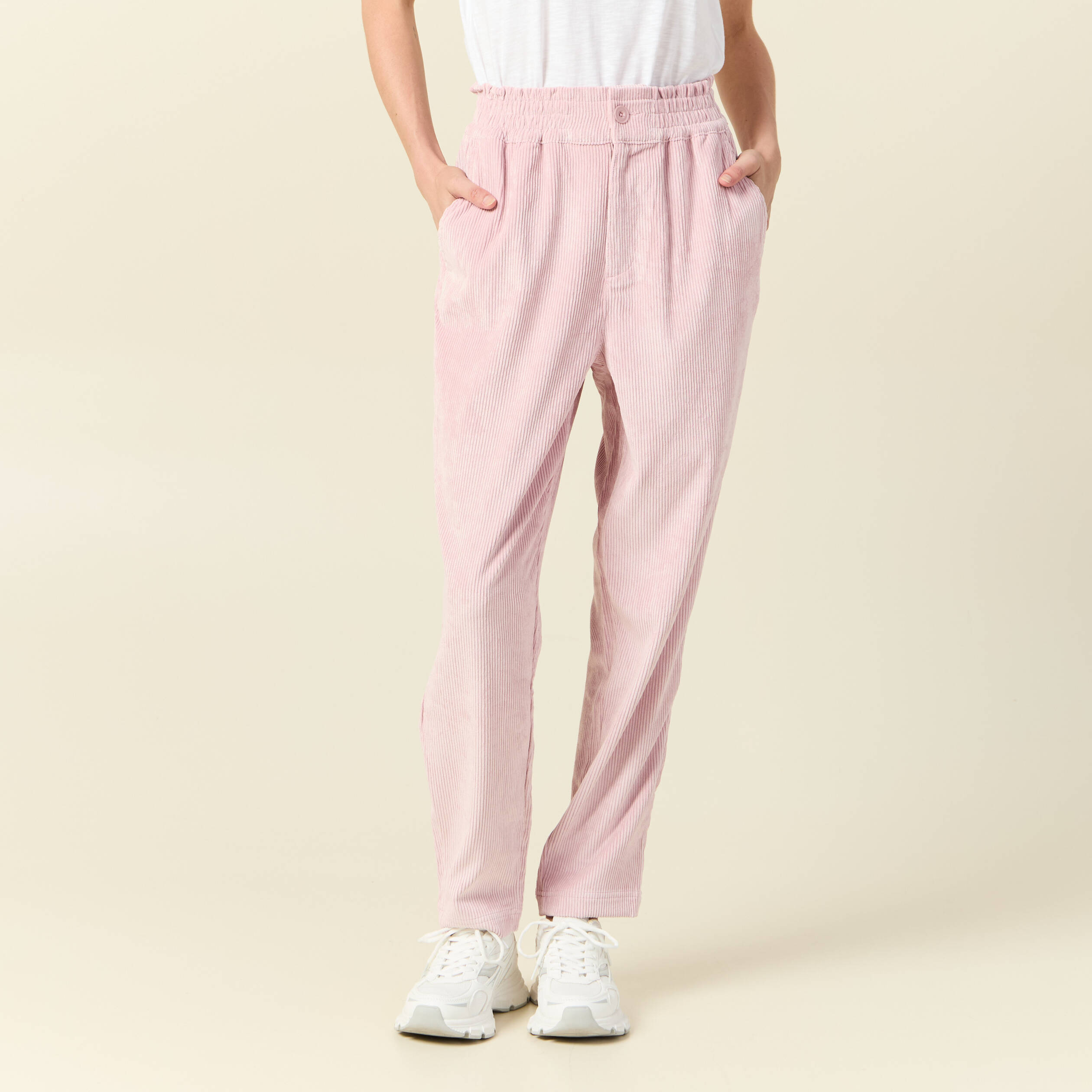 Tregging velours 7/8ème rose pastel femme