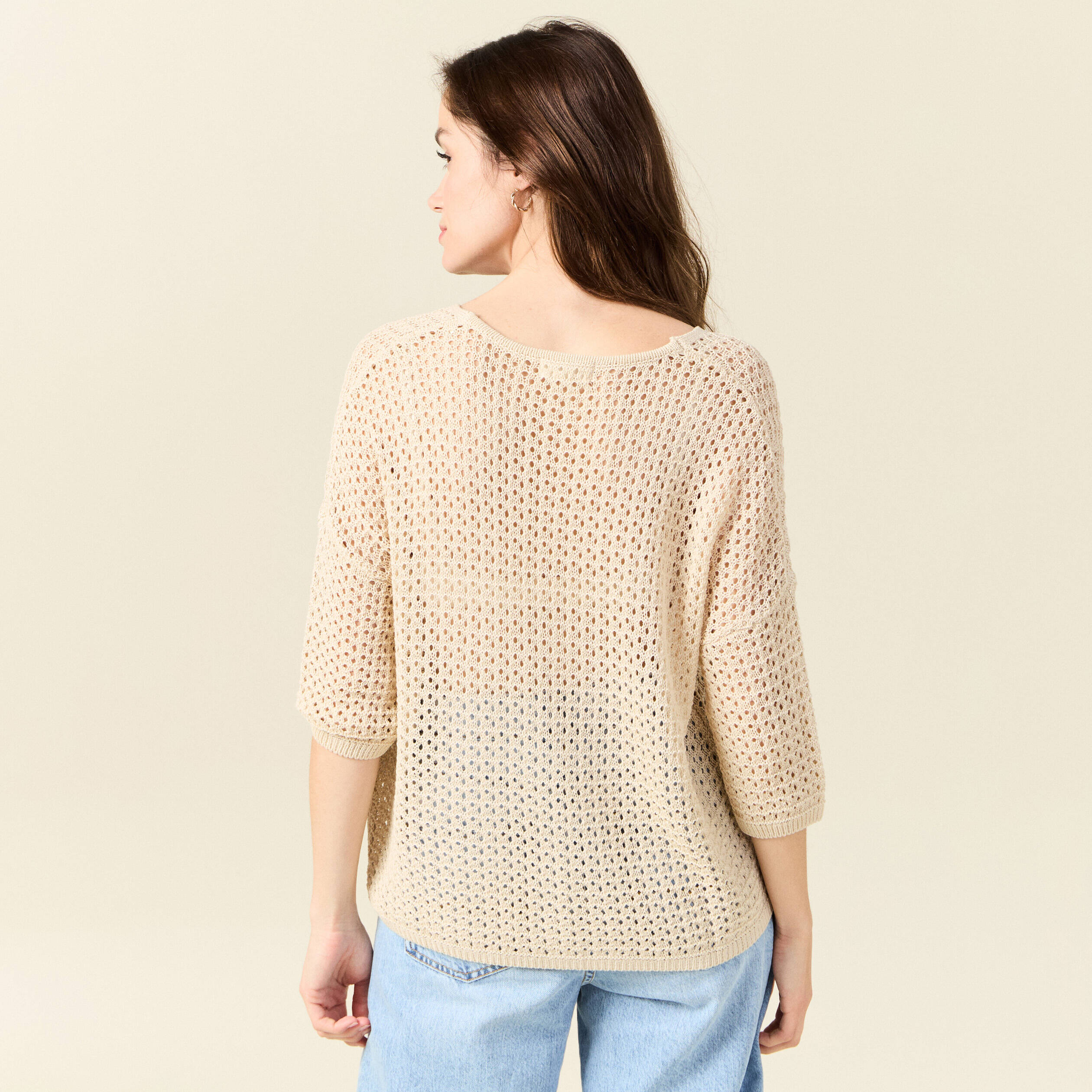 pull col en v eco responsable creme femme Pull col en V éco-responsable creme femme