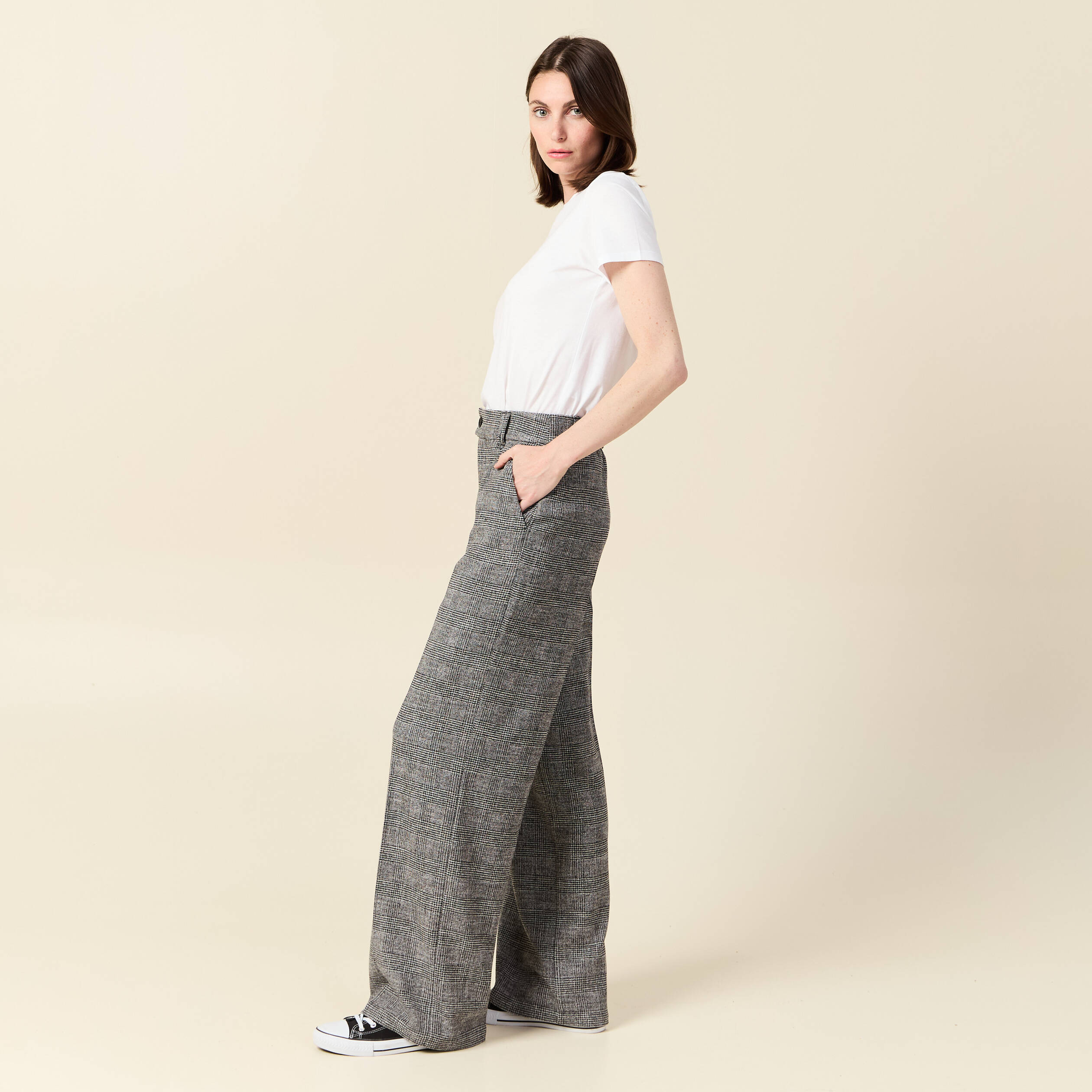 Pantalon large a pinces noir femme Vibs