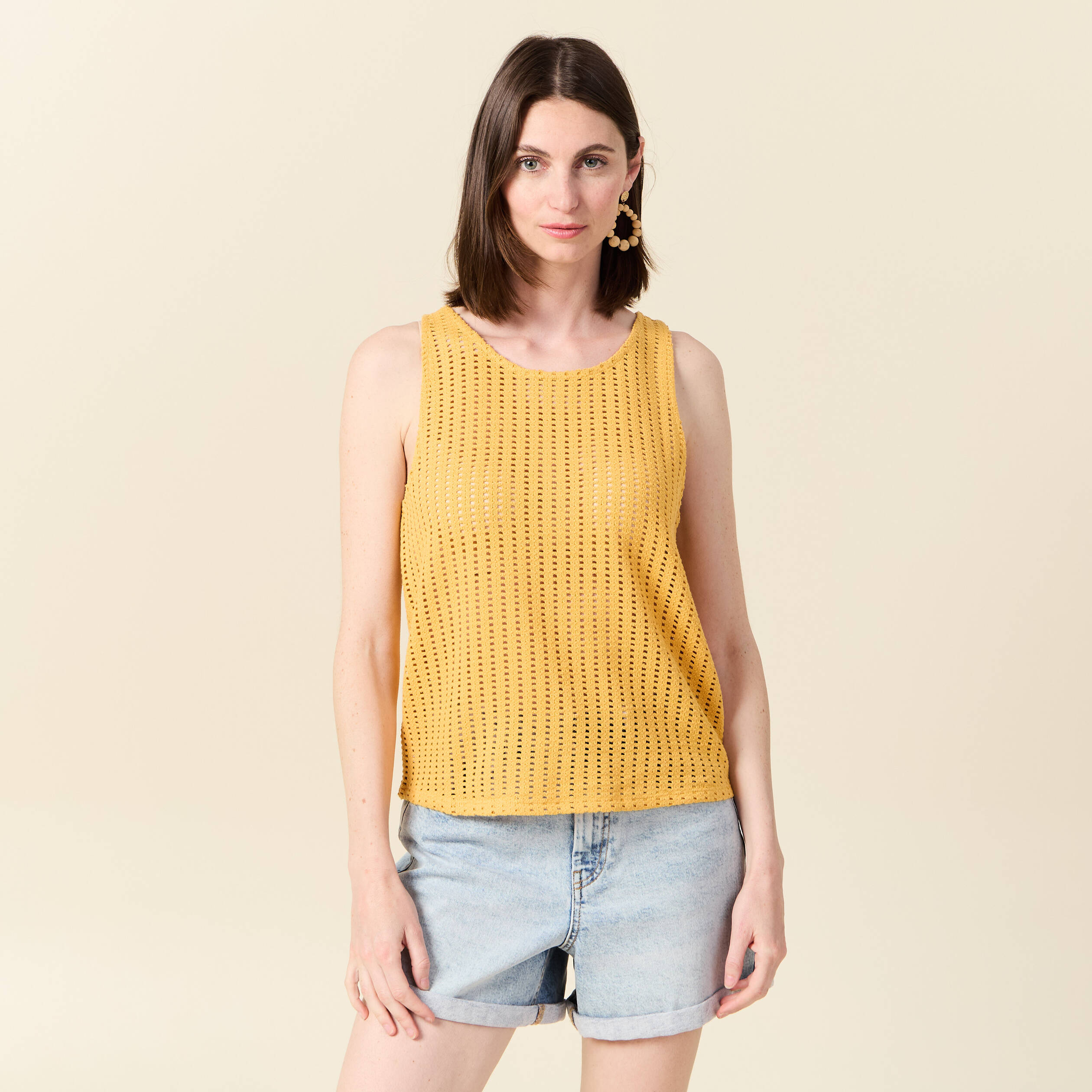 debardeur sans manches ajoure jaune femme Débardeur sans manches ajouré jaune femme